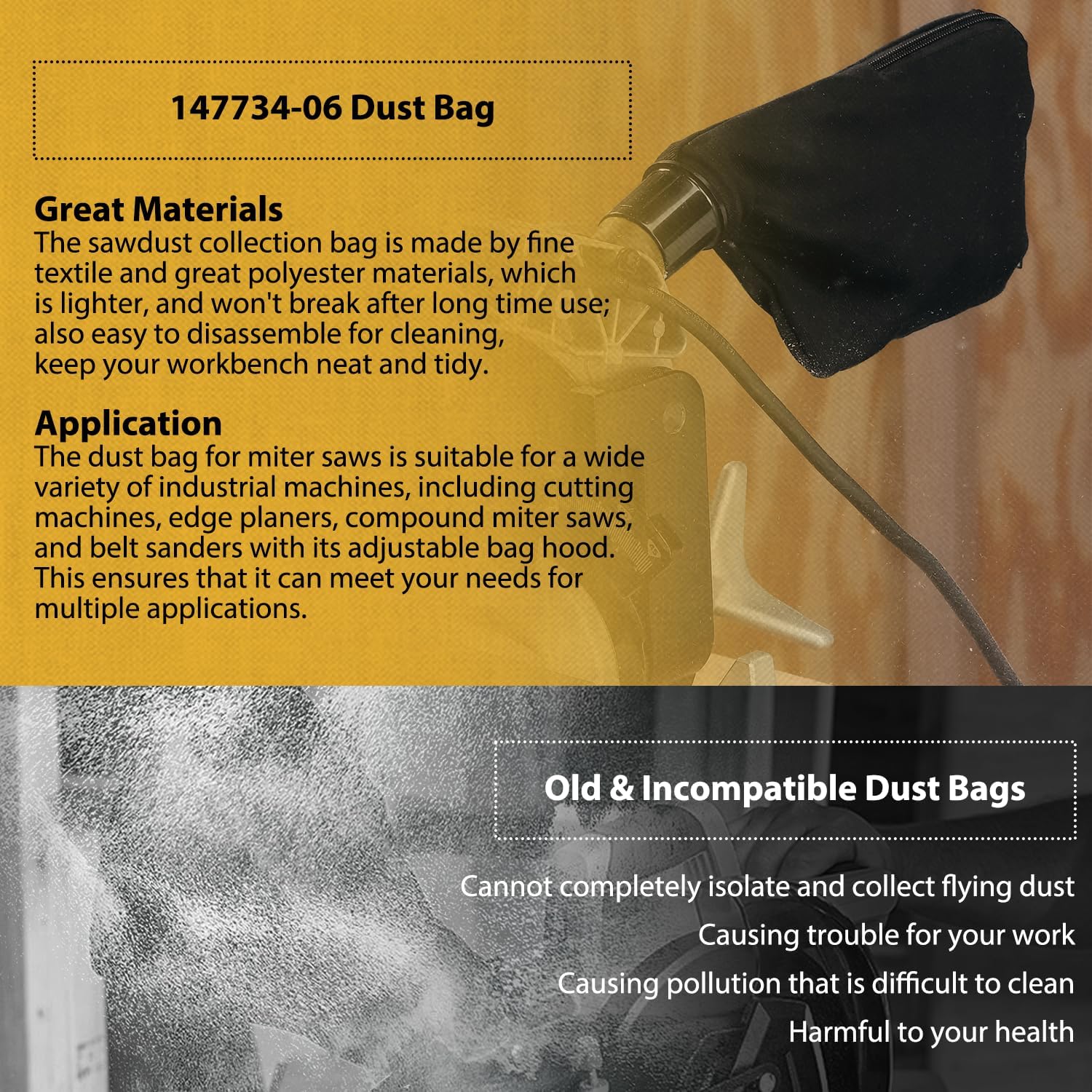 Replacement Dust Bag for DeWalt Miter Saw Replaces for 147734-06 14773406 Fits for DE7088 DW682K DW703 DW705 DW708 EZ7088 DW017 DW712 D27111