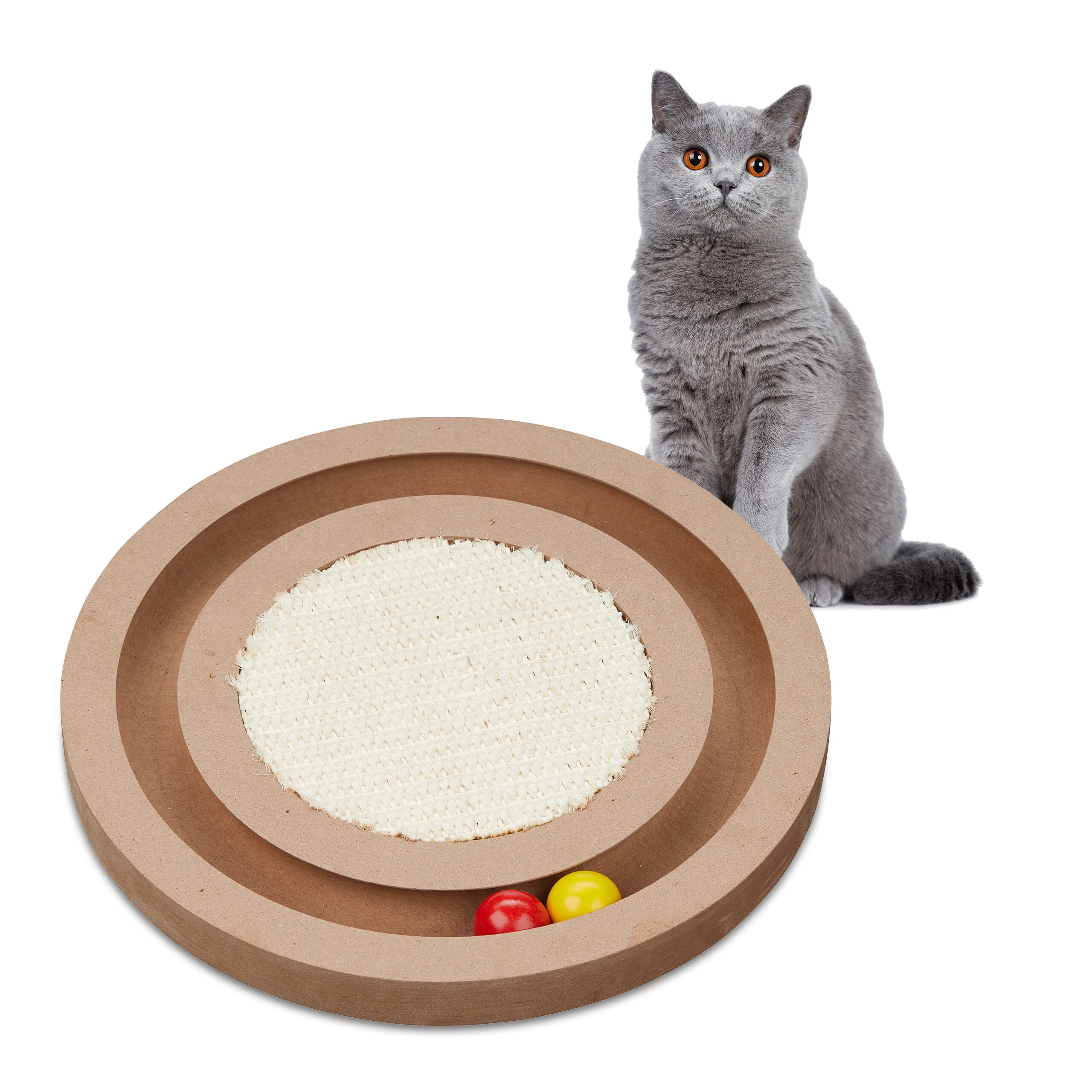 Jouet pour chat Relaxdays en MDF et sisal avec piste à boules - Diamètre 27,5 cm