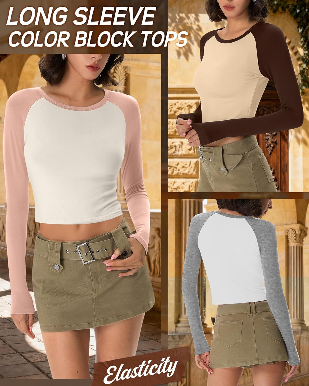 5 Pack Womens Long Raglan Sleeve Crop Tops Color Block Baseball Shirt Y2k Tee Tops - Image 5