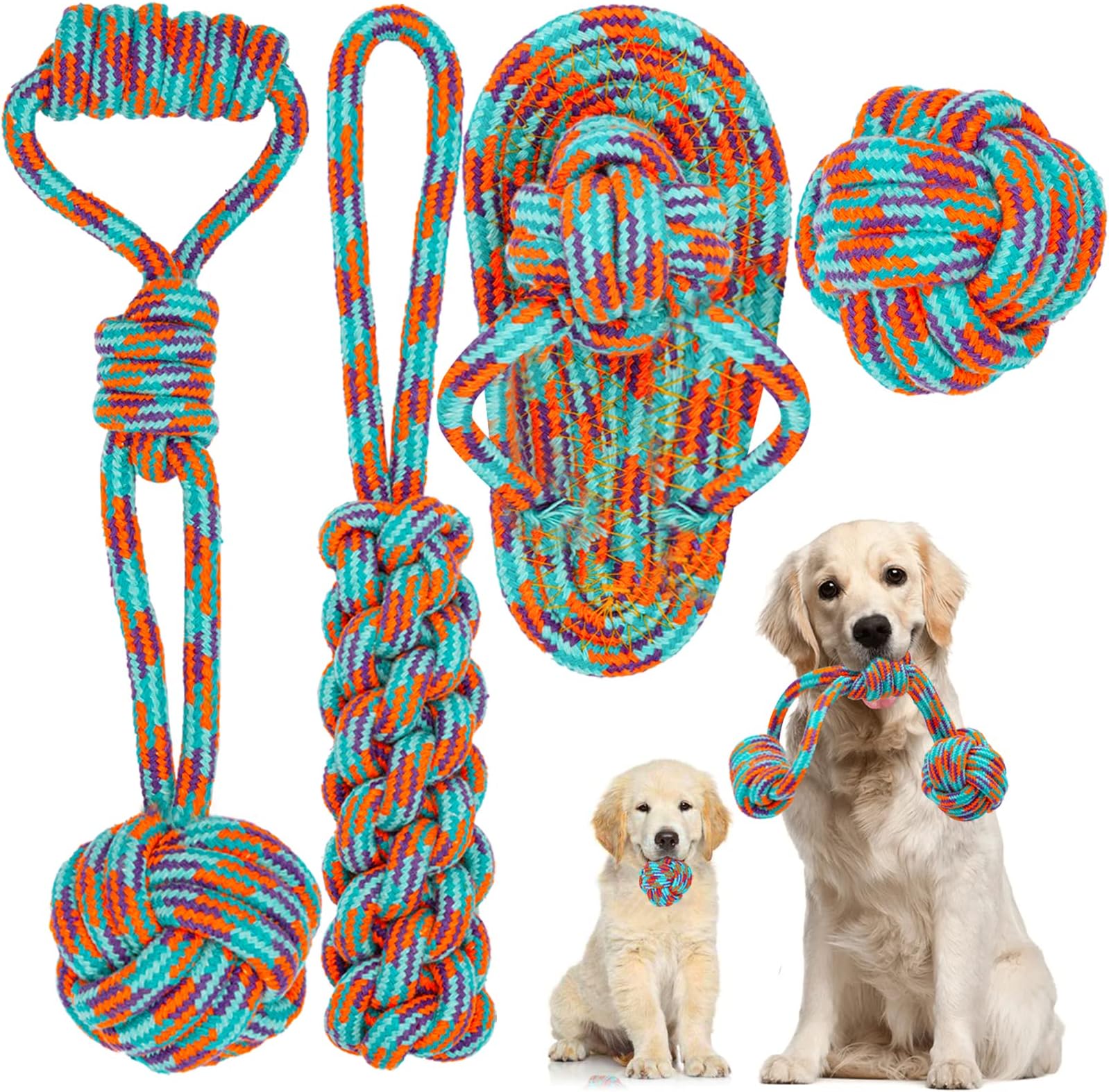COZIIDog Rope Toy for Boredom, Puppy Chew Toys for Teething Training - Interactive Dog Toys with Natural Cotton, Teeth Cleaning, Durable Tug of War, Birthday Gifts for Small and Medium Dogs - 4 Pack