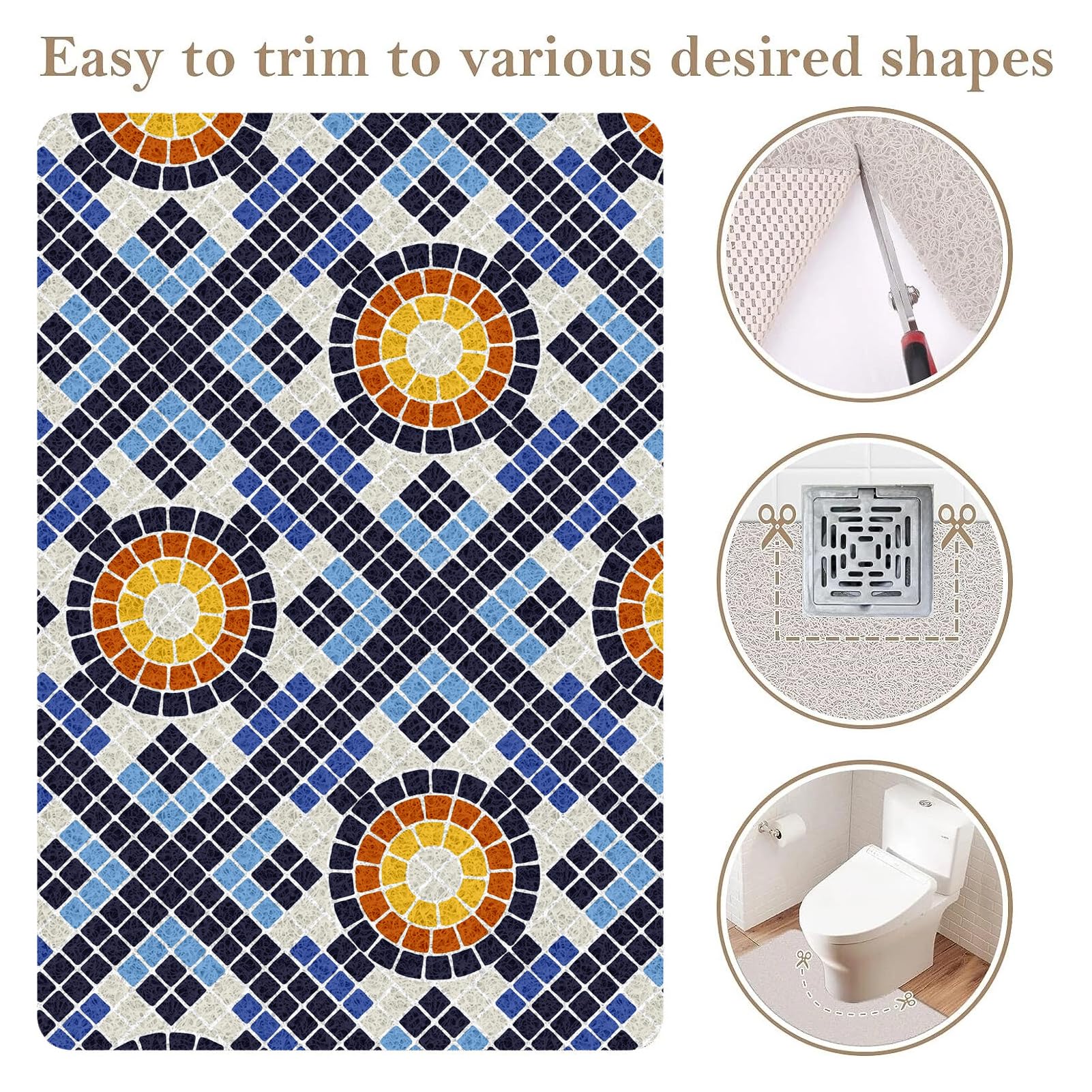 Alfombrilla de ducha antideslizante de lufa 80 x 80 cm, alfombrilla de ducha para interior, alfombrilla rectangular con drenaje para zonas húmedas, almohadilla de baño de PVC para ancianos, azul