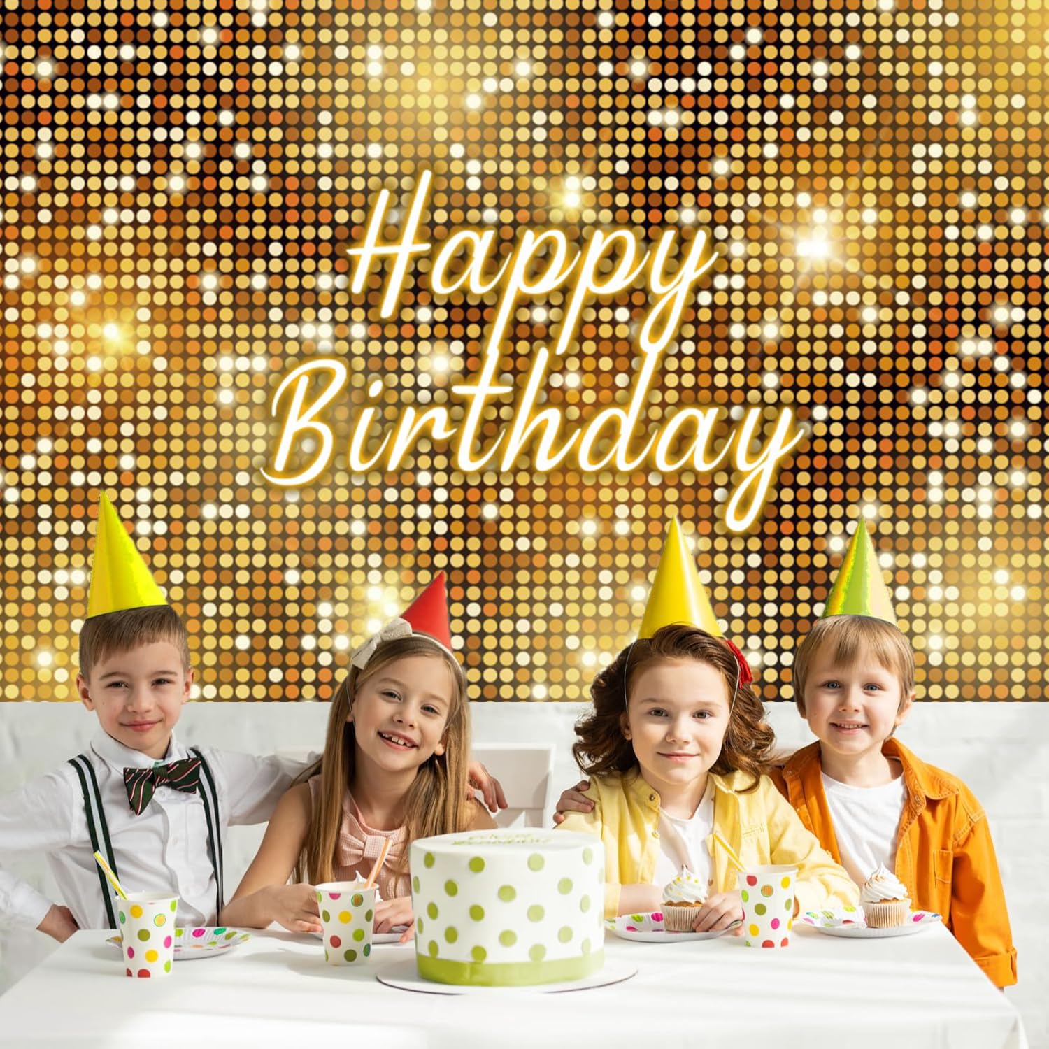 Telón de Fondo de Cumpleaños 3.6x2.5m, Brillar Oro Feliz Cumpleaños Firmar DIY Fotografía Fondo para Niña Mujer 1º 13º 30º Cumpleaños Fiesta Mesa de Tartas Decor Estandarte Utilería de Estudio