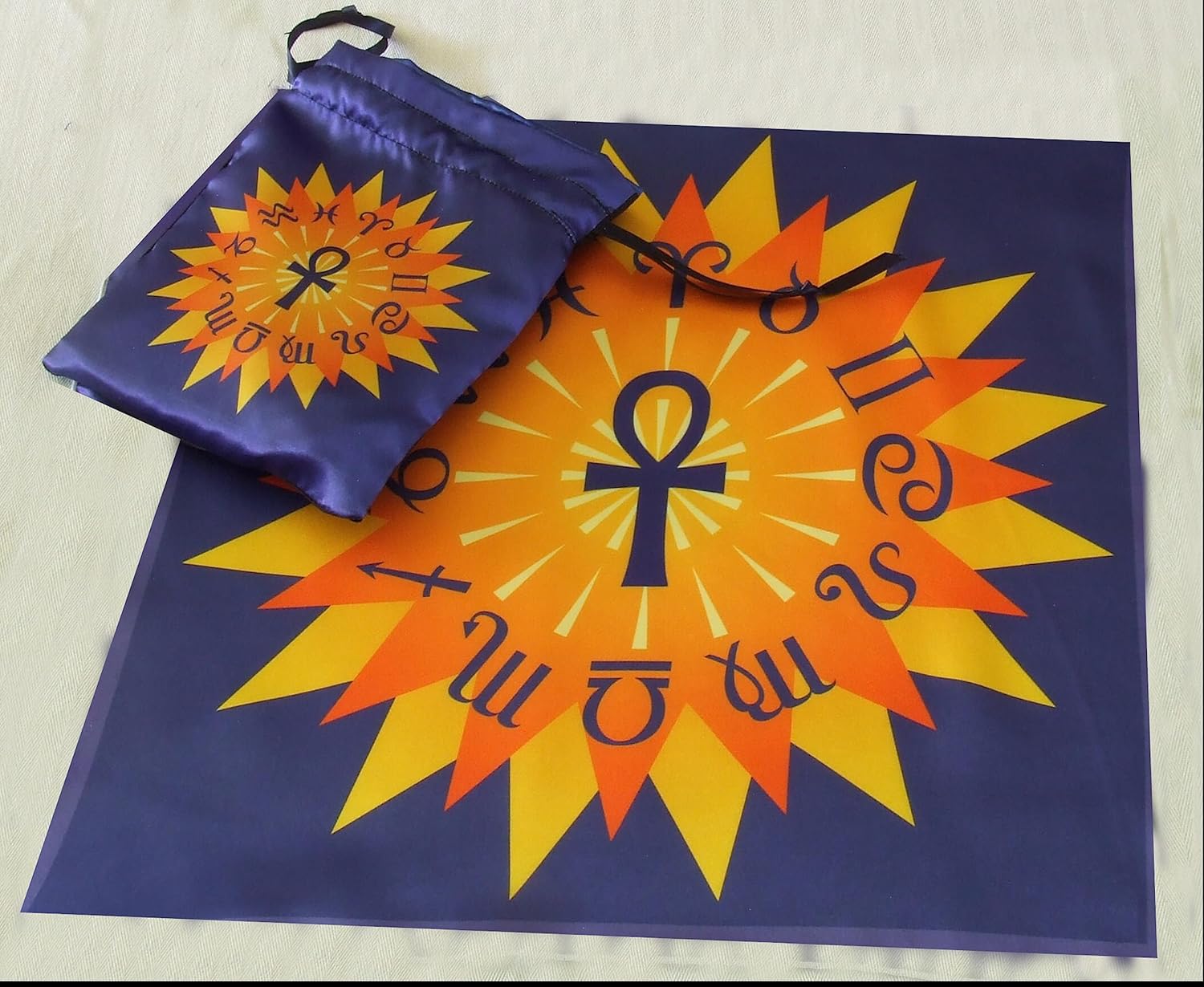 Altar Cloth or Tarot Mat - Ankh and Horoscope - Pagan or Wiccan Altar Cloth or Tarot Cloth for Rituals, Tarot Readings & Fortune-telling