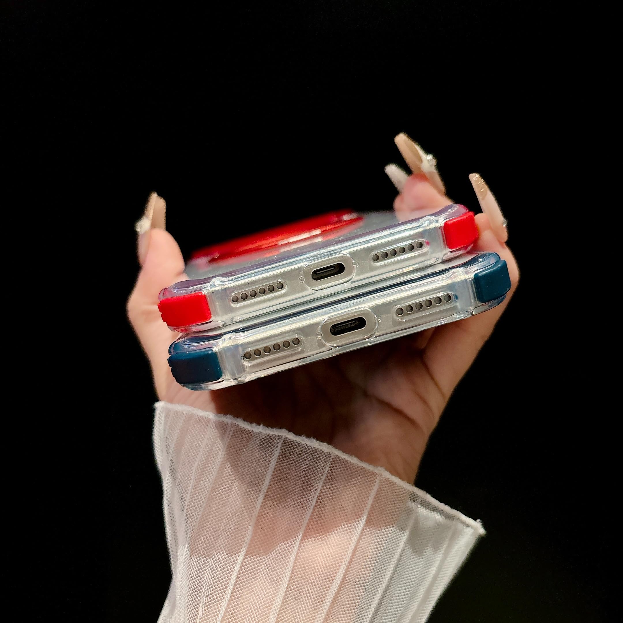 Coque magnétique Transparente pour iPhone 15 Pro avec Support Rotatif à 360° et béquille intégrée (pour iPhone 15 Pro/Noir)