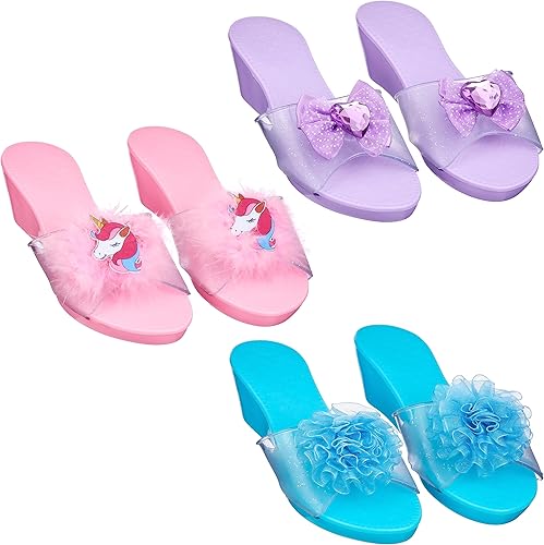 Miniatura 2 de Set de 3 zapatos de princesa - Zapatos de tacón con cuña para niños de vestir como realeza, zapatos de princesa de colores pastel, tacones con cuña