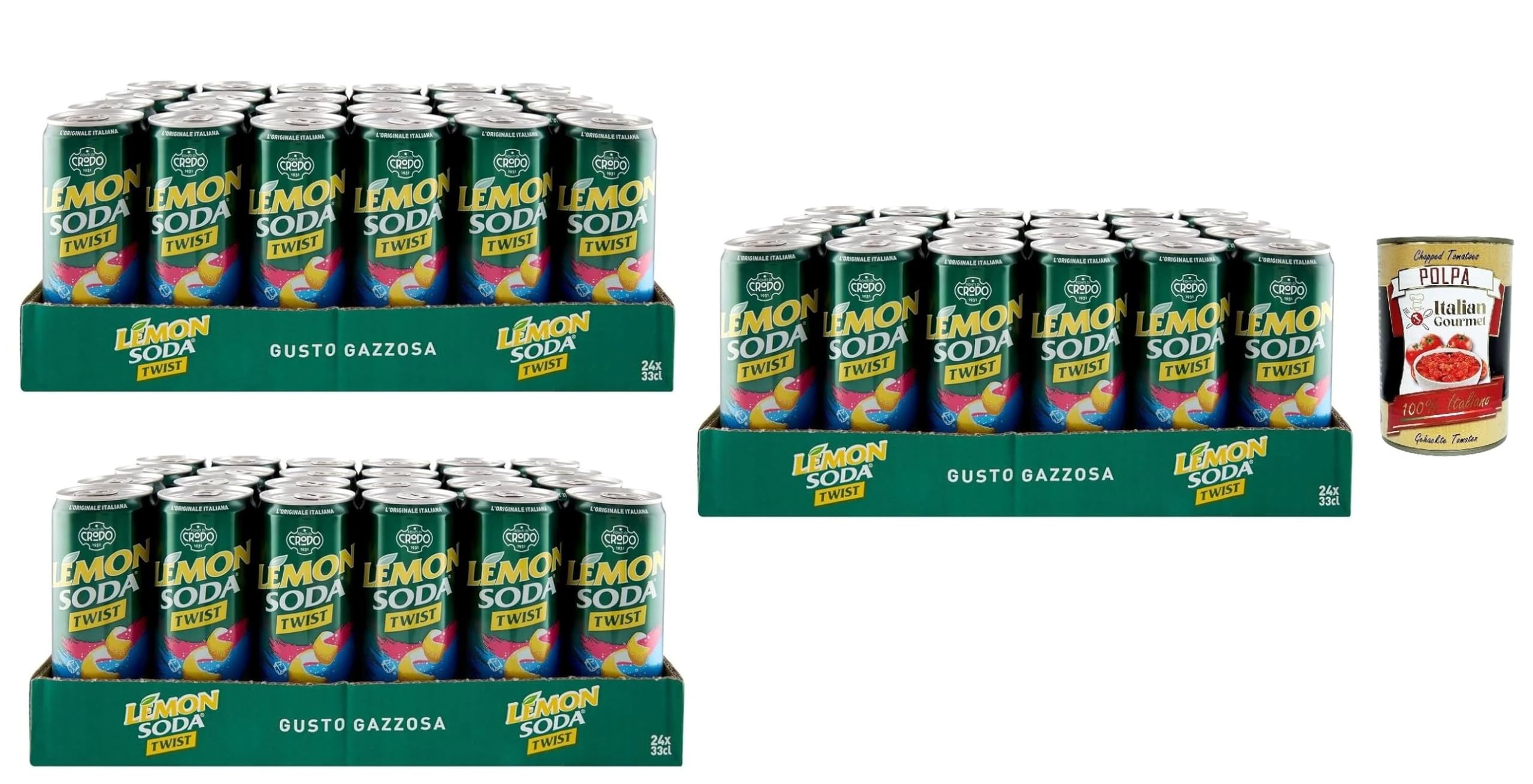 Italian Gourmet Lemonsoda Twist limonata 72 x 33cl Zitronen | Senza alcol, agrumi del Sud Italia; erfrischend spritzig für Aperitif und, Gesamtnettogewicht 23,76 L + Kostenlos Polpa 400g