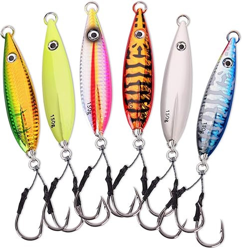Calissa Offshore Tackle Plantilla de caída rápida 80g 150g 250g 68kg Ganchos de asistencia 3/0 Mariposa - Plantilla de velocidad vertical de paso 6