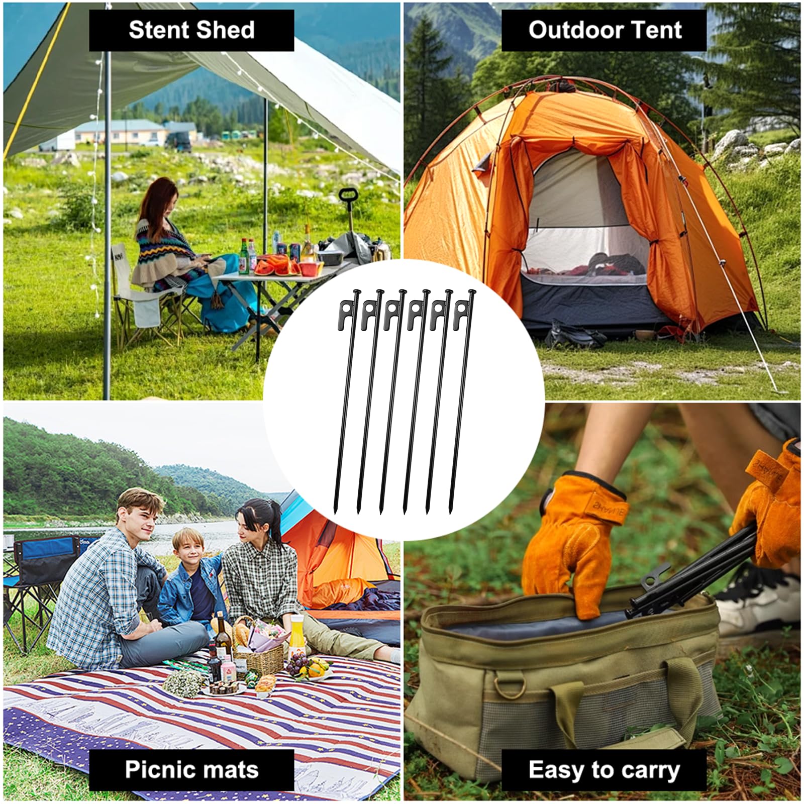Tokeya Picchetti per Tenda Acciaio, 10 Pezzi Lunghi e Robusti Picchetti Campeggio Filettat con Adattatore per Avvitatore a Batteria, Picchetti Luminosi a Vite per Giardino, Erba, All'aperto, Bianco