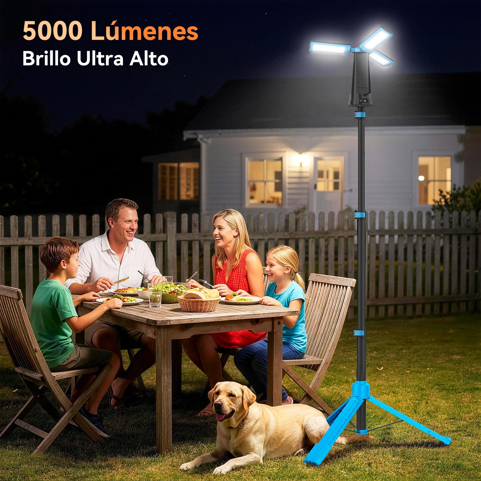 12000 mAh Foco LED Recargable con Trípode, 5000 LM Foco LED Exterior Batería, Luz Recargable Portátil Regulable & 5 Modos, Lámpara de Trabajo Ajustable para Construcción Taller Camping (Azul)