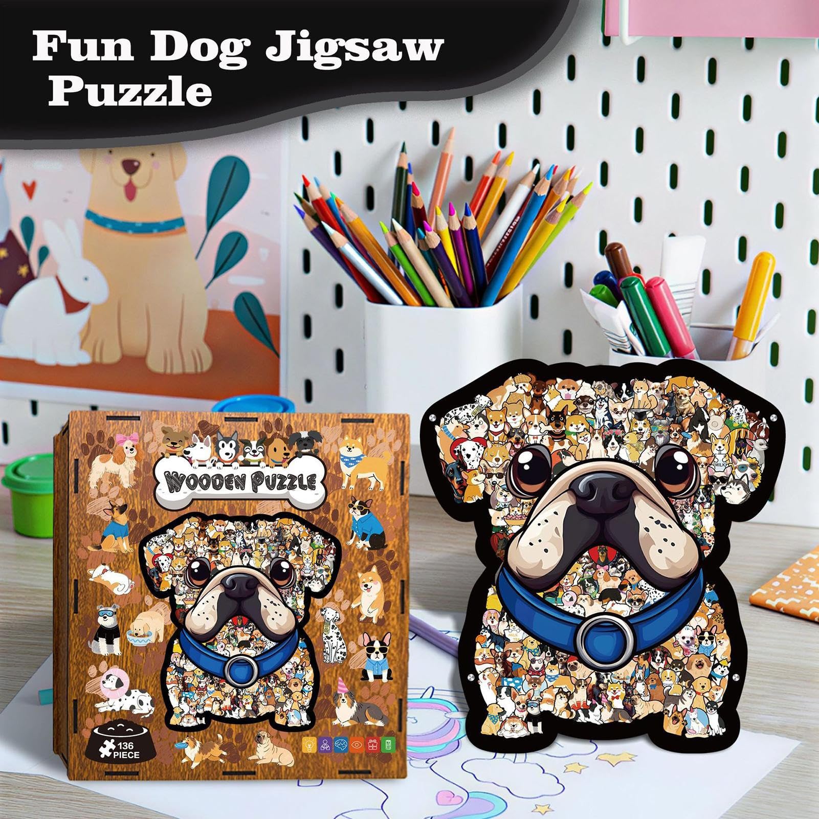 Coffret Puzzle Chien en Bois Décoratif et Précis