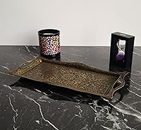 Vista 5 de Bandeja de metal para servir con bordes elevados, bandeja de diseño vintage, bandeja rectangular de metal para servir, bandeja cuadrada para servir