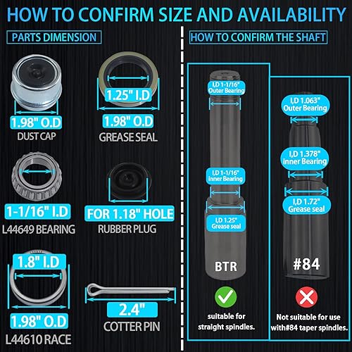 Miniatura 2 de 2 juegos de rodamientos de eje de remolque de barco de 2000 a 2200 libras, kits de rodamientos L44649 / L44610, sellos de grasa de 12192TB,