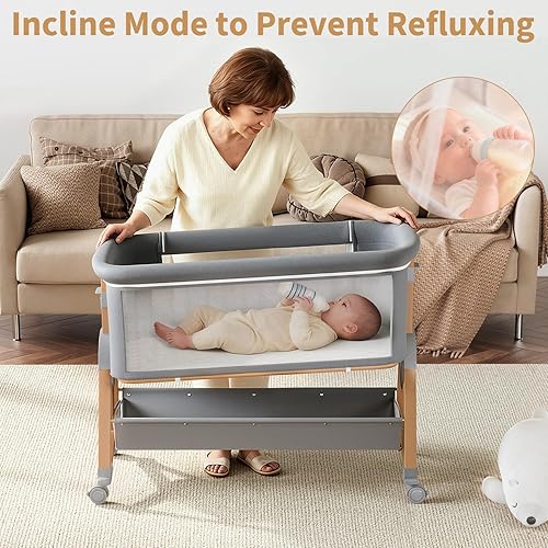 Miniatura 4 de Moisés 3 en 1 para bebé, cuna ajustable de 6 alturas para bebé, moisés con cómodo colchón y ruedas con bloqueo, cuna mecedora para recién nacido,