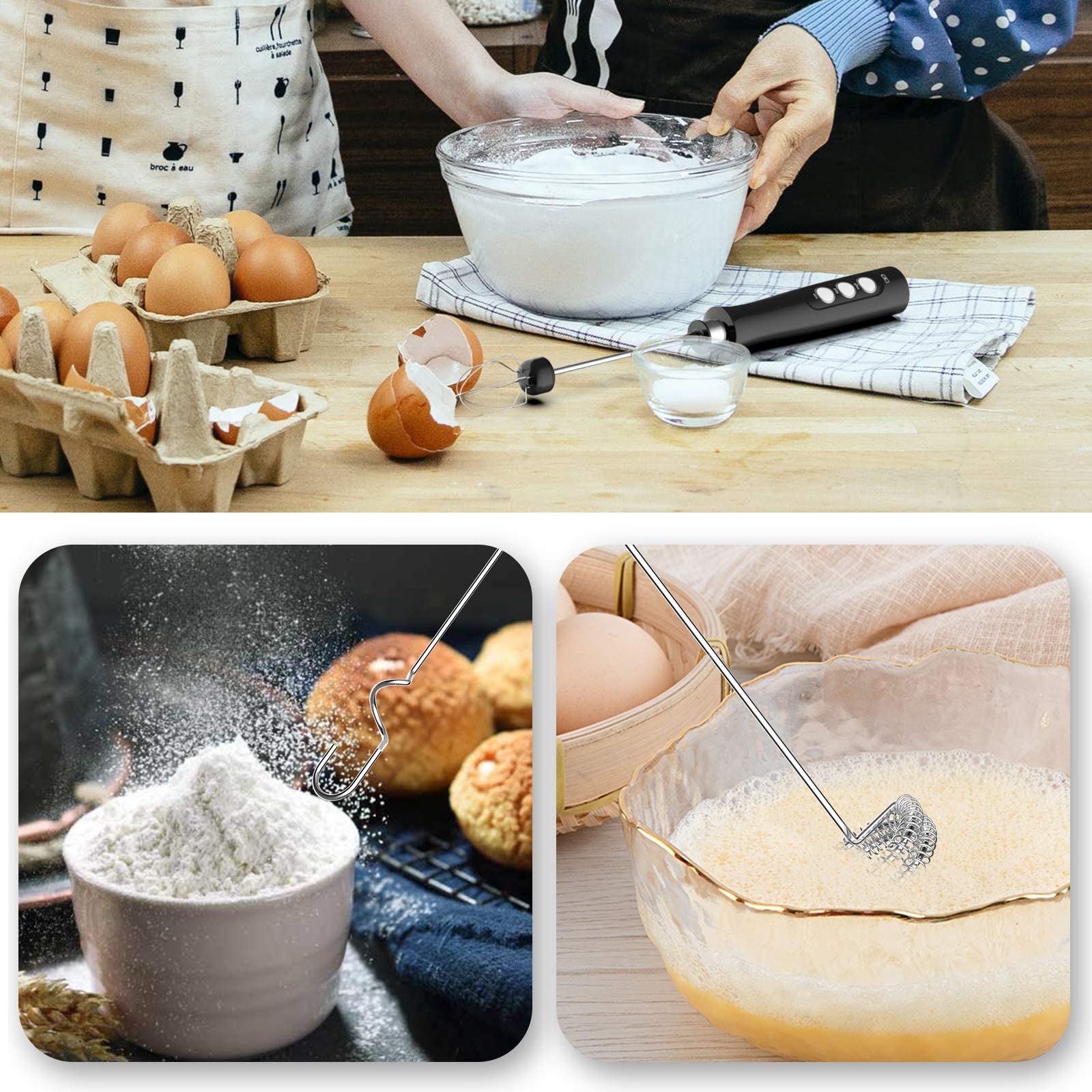 Montalatte Elettrico USB Ricaricabile, con 3 Velocità Regolabili & Frusta Inossidabile, Adatto per Cappuccino, Latte, Bulletproof Coffee, Uova, Proteine in Polvere, Matcha