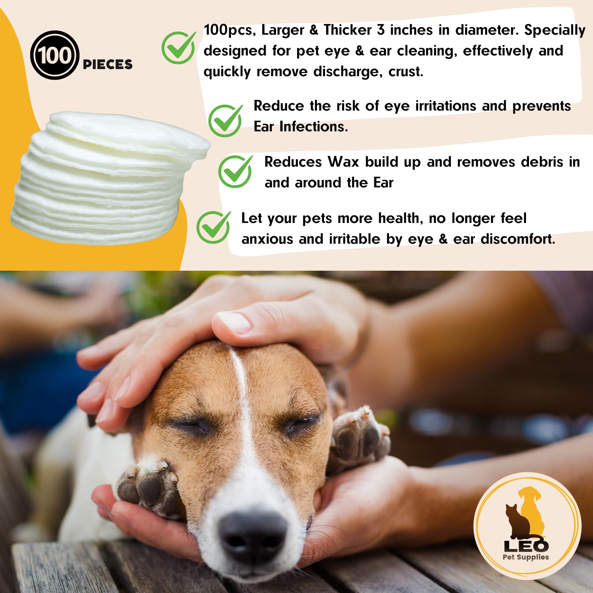 Eye & Ear Wipes for Pets - (100 Count) - Cleanser for Dogs and Cats, Non-Irritating Ingredients; Aloe Essence and Coconut Oil, Specially formulated, Everyday use, Unscented - image 4