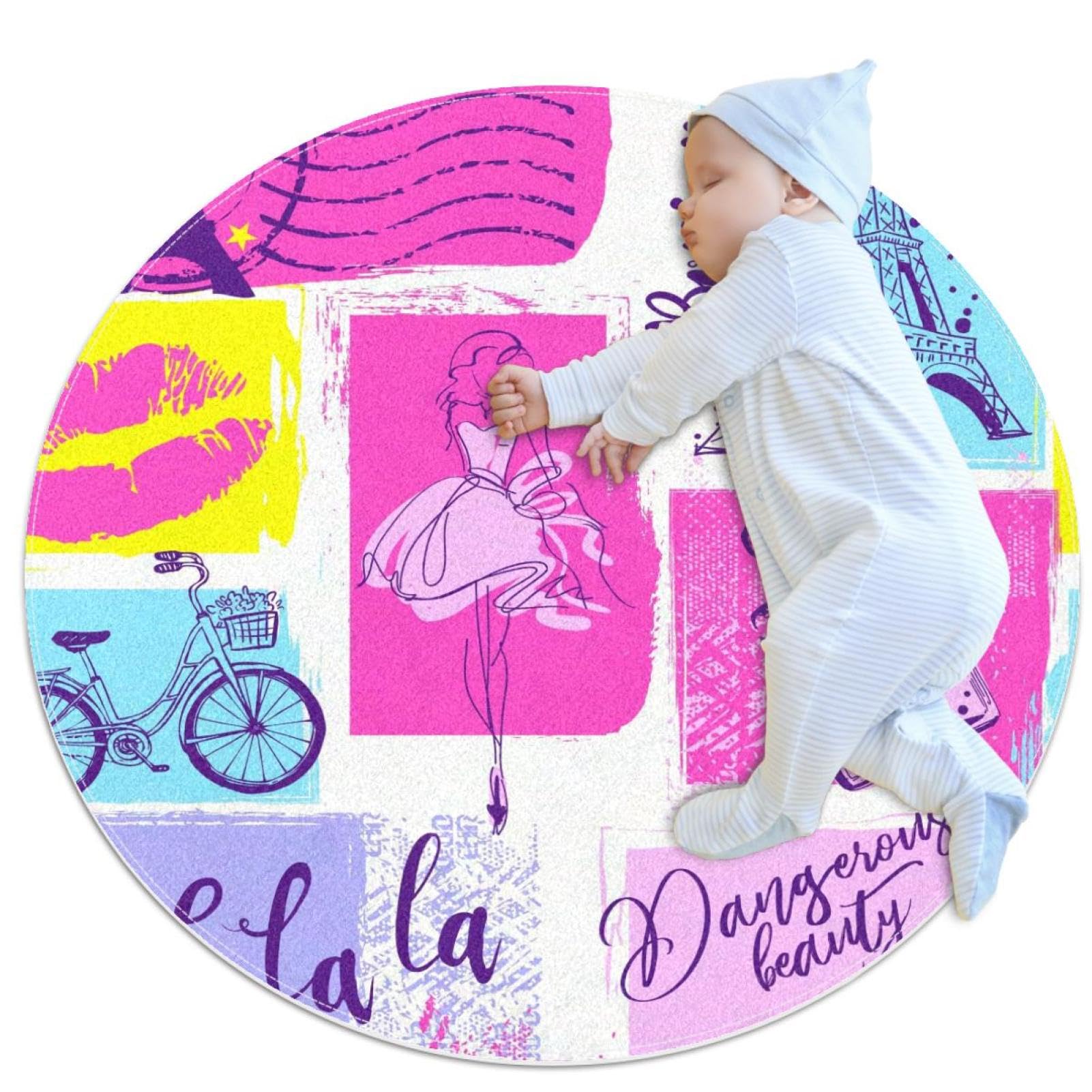 Tapis pour canapé rond 1m imprimé vélo et dames parfait comme descente de lit antidérapante
