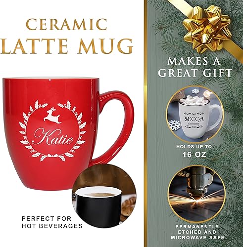 Miniatura 2 de Taza de café y chocolate caliente personalizada de 16 onzas para reuniones familiares, compañeros de trabajo, fiesta de oficina (rojo)