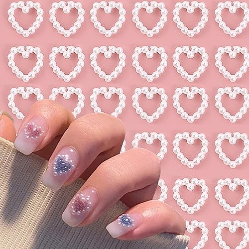 Miniatura 2 de BELICEY 200 dijes de perlas de corazón blanco sagrado de estilos mixtos con parte posterior plana, lazo de estrella para uñas, diseño de perlas