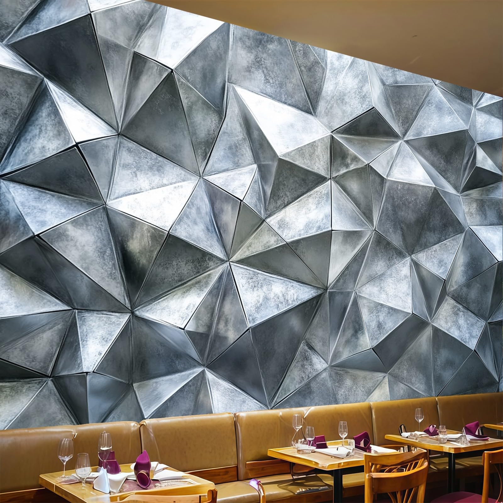 Papier peint panoramique géométrique moderne gris pour un salon chic et épuré