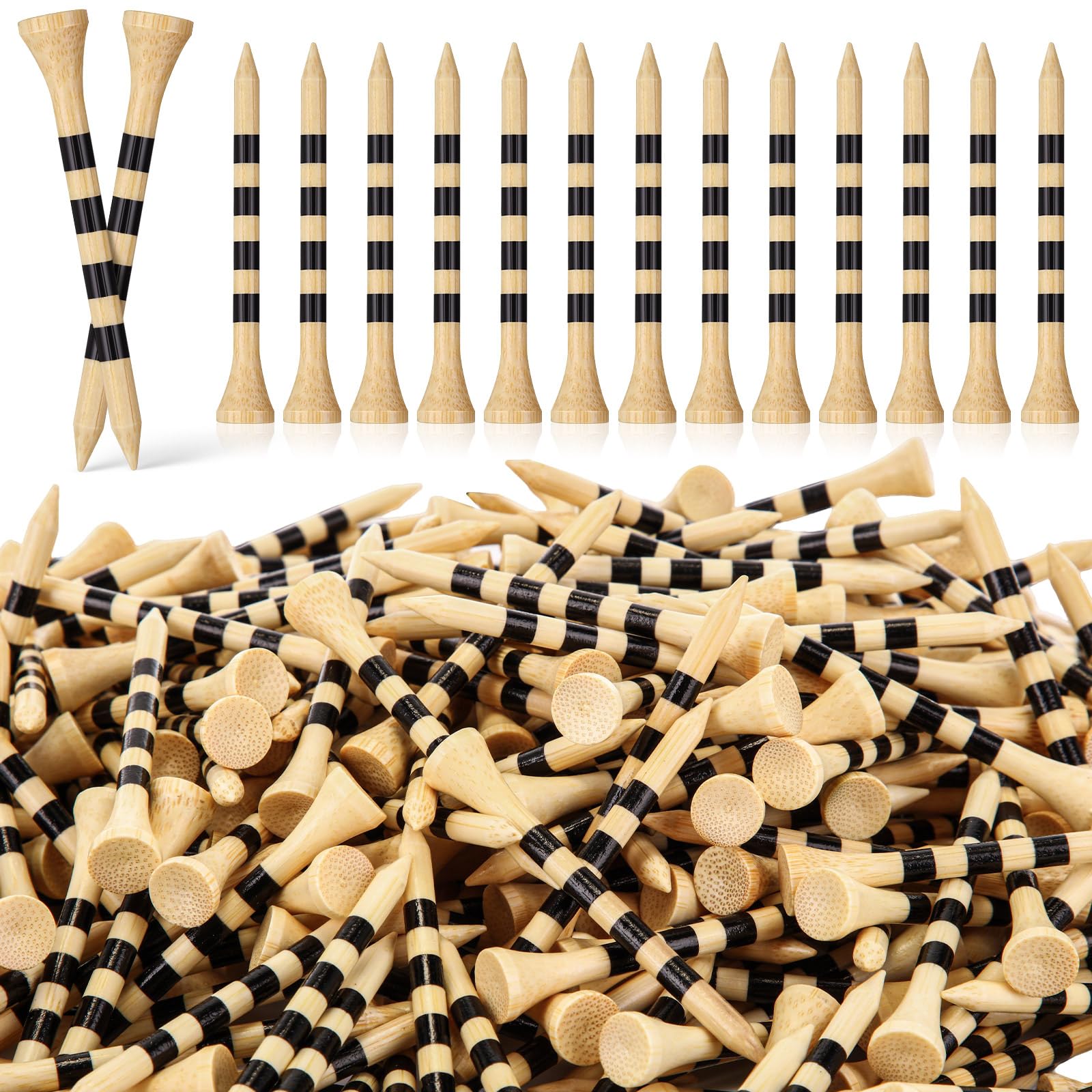 Mudder Golf-Tees aus Holz, 600 Stück, Holz, für Herren, Bälle, Zubehör (6,4 cm, Schwarz, Holzfarbe)