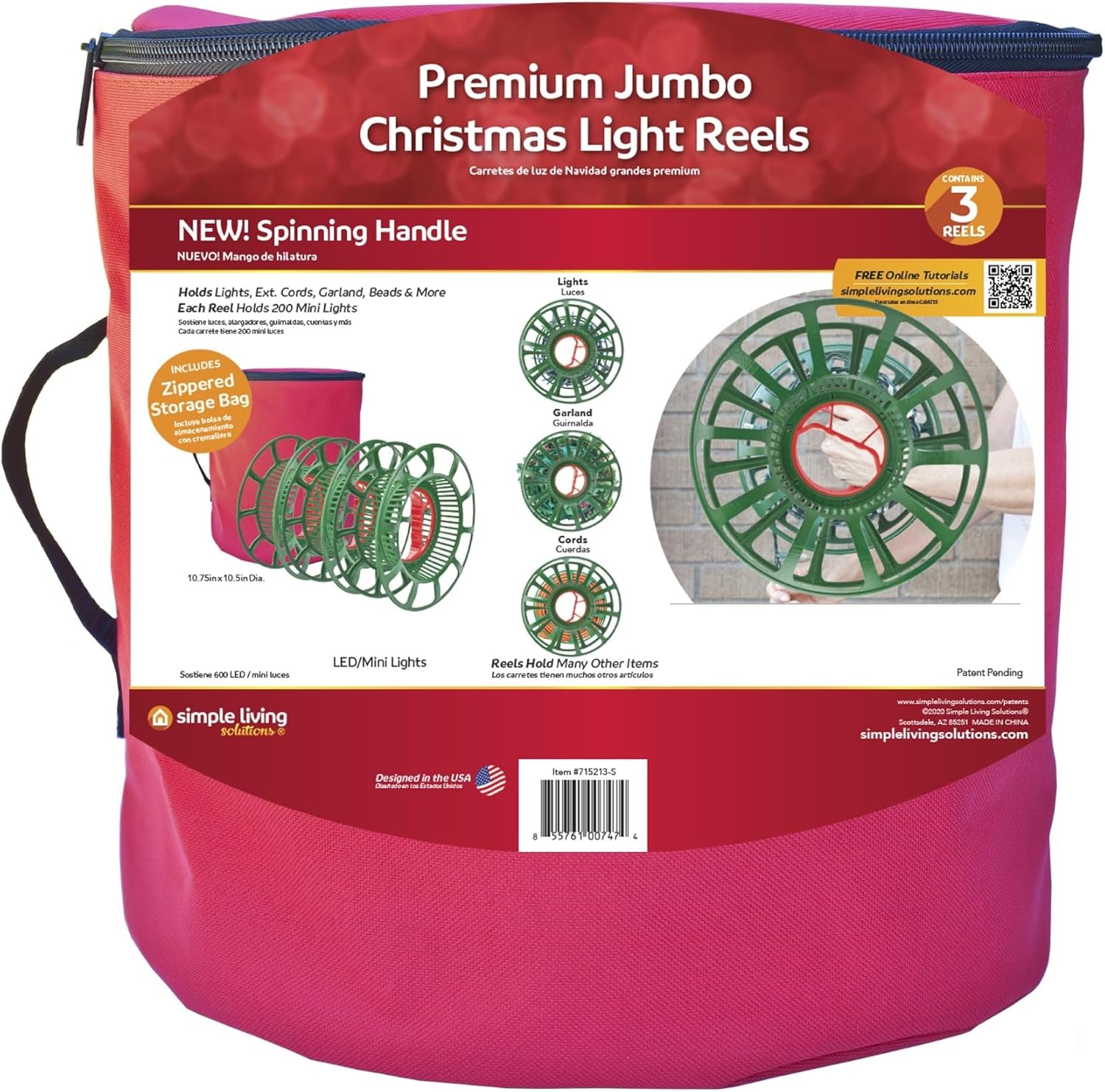 Set of 3 Jumbo Christmas Light Reels with Storage Bag 12.5"