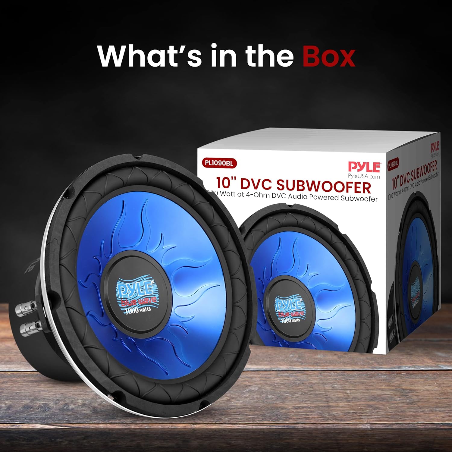 Pyle Car Vehicle Subwoofer Audio Speaker - 10 Inch Blue Injection Molded Cone, Blue Chrome-Plated Steel Basket, Dual Voice Coil 4 Ohm Impedance, 1000W Power, for Vehicle Stereo Sound System- PL1090BL