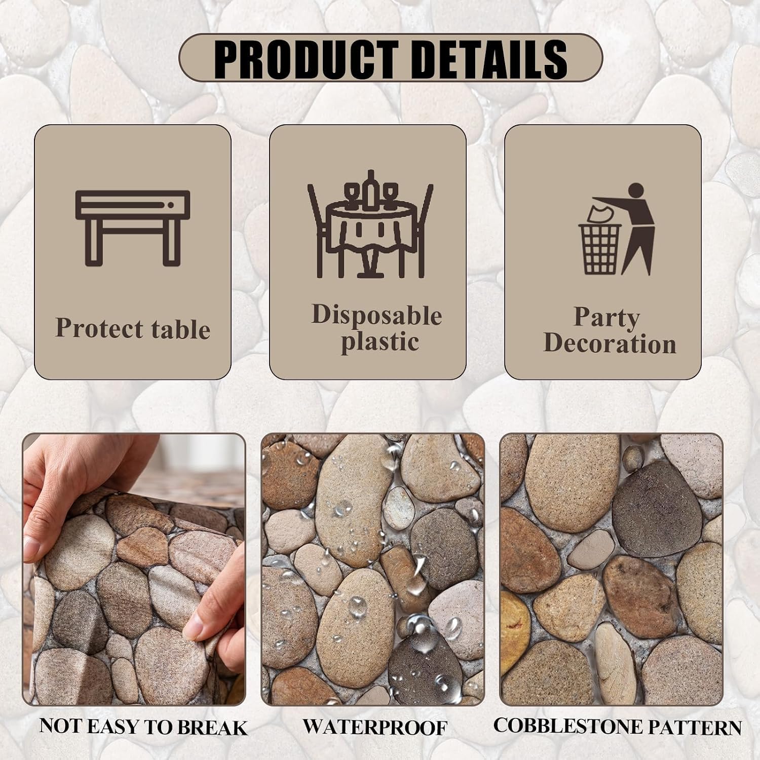 party greeting 51 in x 98 Ft Cobblestone Wall Tablecloth Plastic Roll Stone Pattern Table Covers Disposable Brick Plastic Tablecloth for Outdoor Medieval and Halloween Parties Decor
