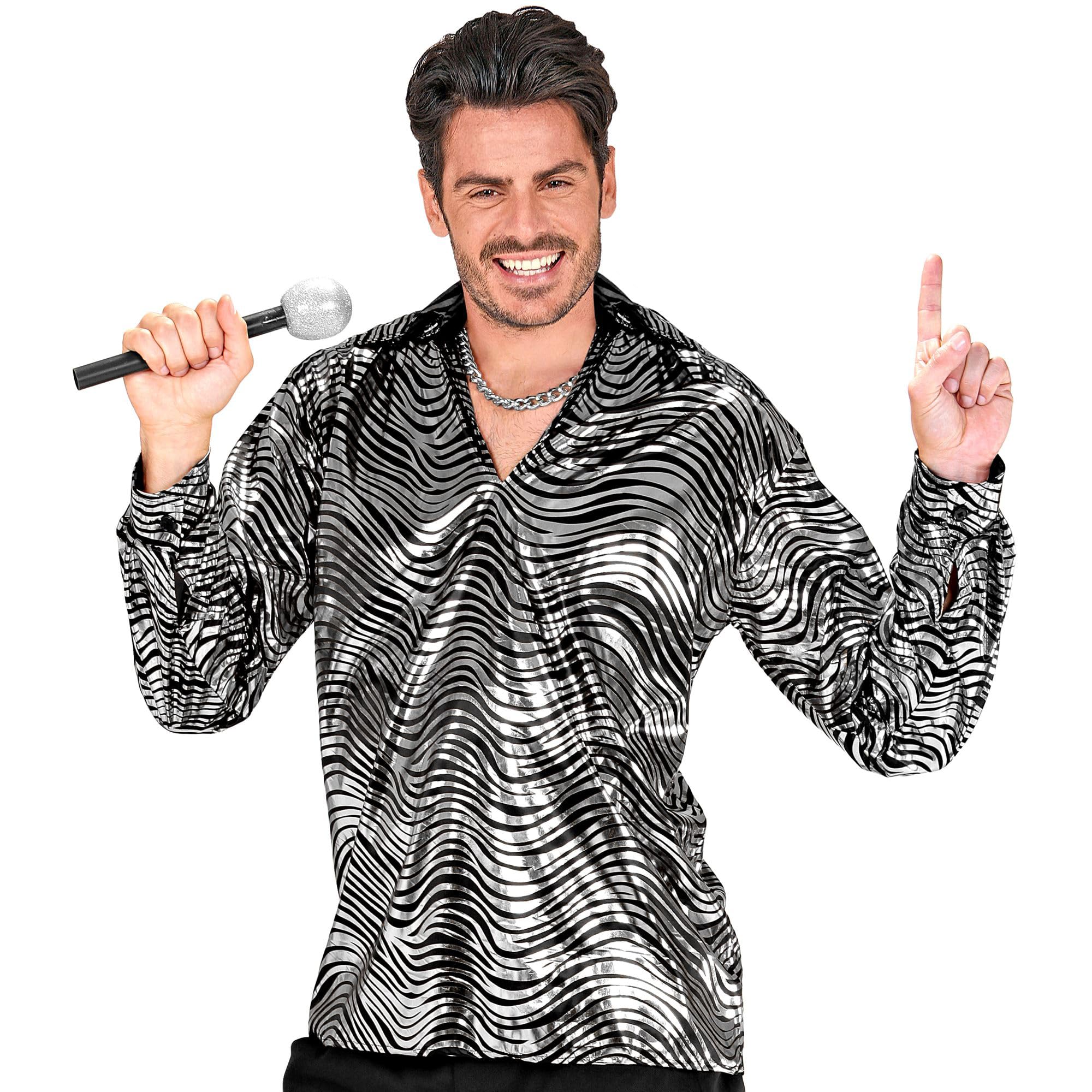 W WIDMANN MILANO Party Fashion - Shirt Disco Fever, silver, pop star, singer, hit move, bad taste outfit, fancy dress costumes