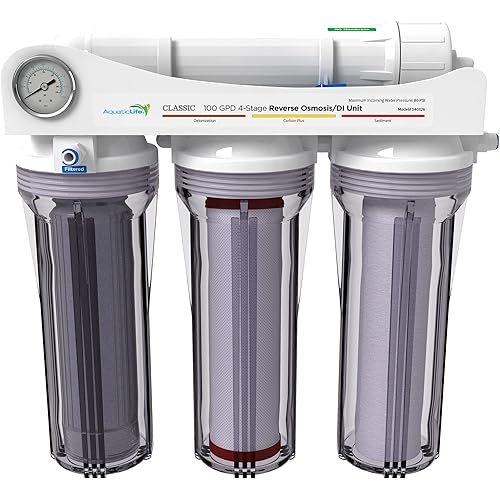 Aquatic Life 4-Stage Reverse Osmosis Deionization Water Filter System RO/DI Filtration Unit with Carbon Plus Cartridge, 100 GPD