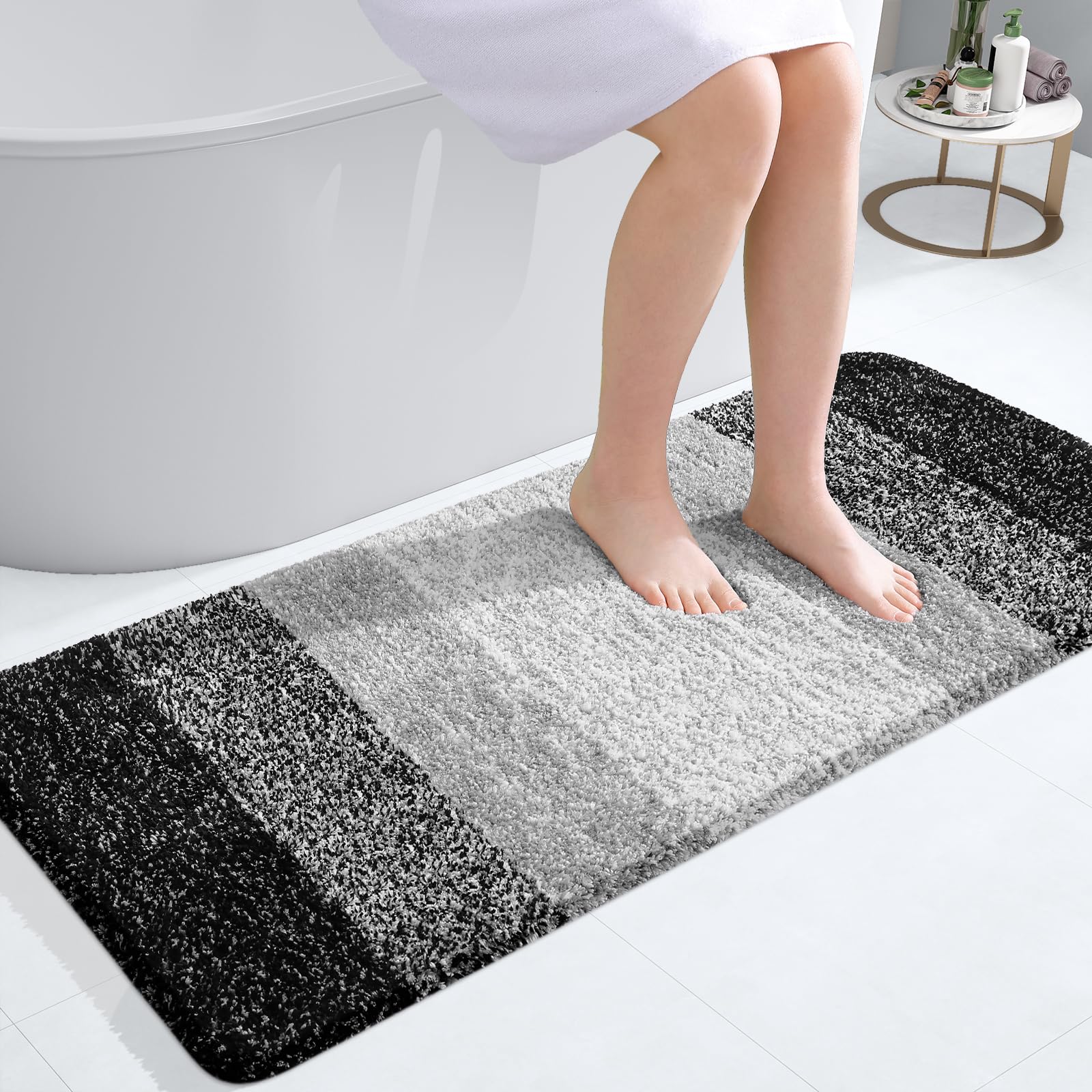 Photo 1 of OLANLY Bathroom Runner Rugs Mat 47x20, Extra Soft Absorbent Microfiber Bath Rugs, Rubber Backing, Quick Dry, Washable Long Bath Mats for Bathroom Floor, Tub and Shower, Home Decor Accessories, Black