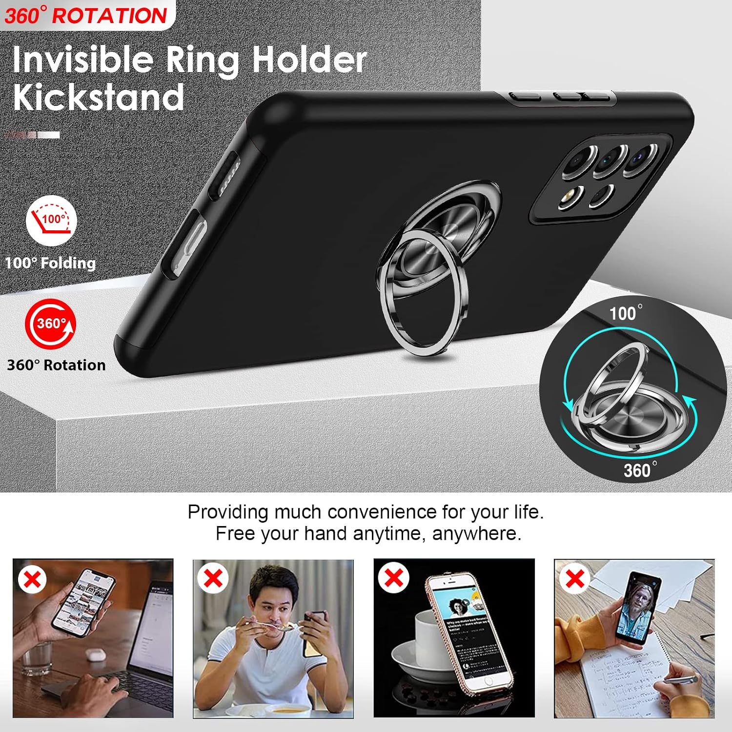 LeYi for Samsung A53 5G Case, Galaxy A53 5G Case with [2 Pack] Tempered Glass Screen Protector, Slim Shockproof Phone Case with Invisible Ring Holder Kickstand for Galaxy A53 5G, Black