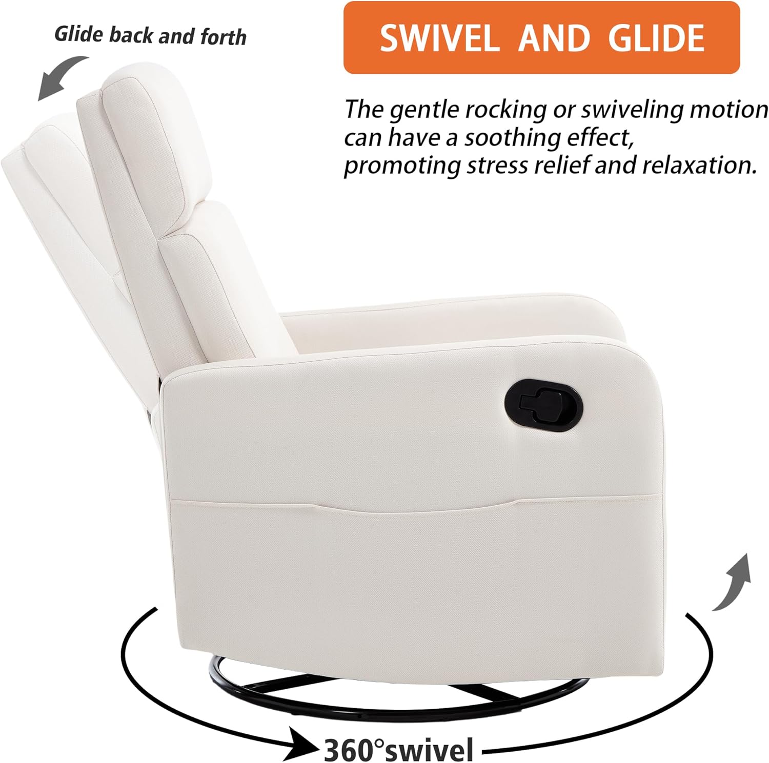 Swivel Rocking Recliner Chair for Adults, Rocker Nursery Glider Chair for Living Room Bedroom, Upholstered Fabric Reclining Single Sofa Chair(Beige)