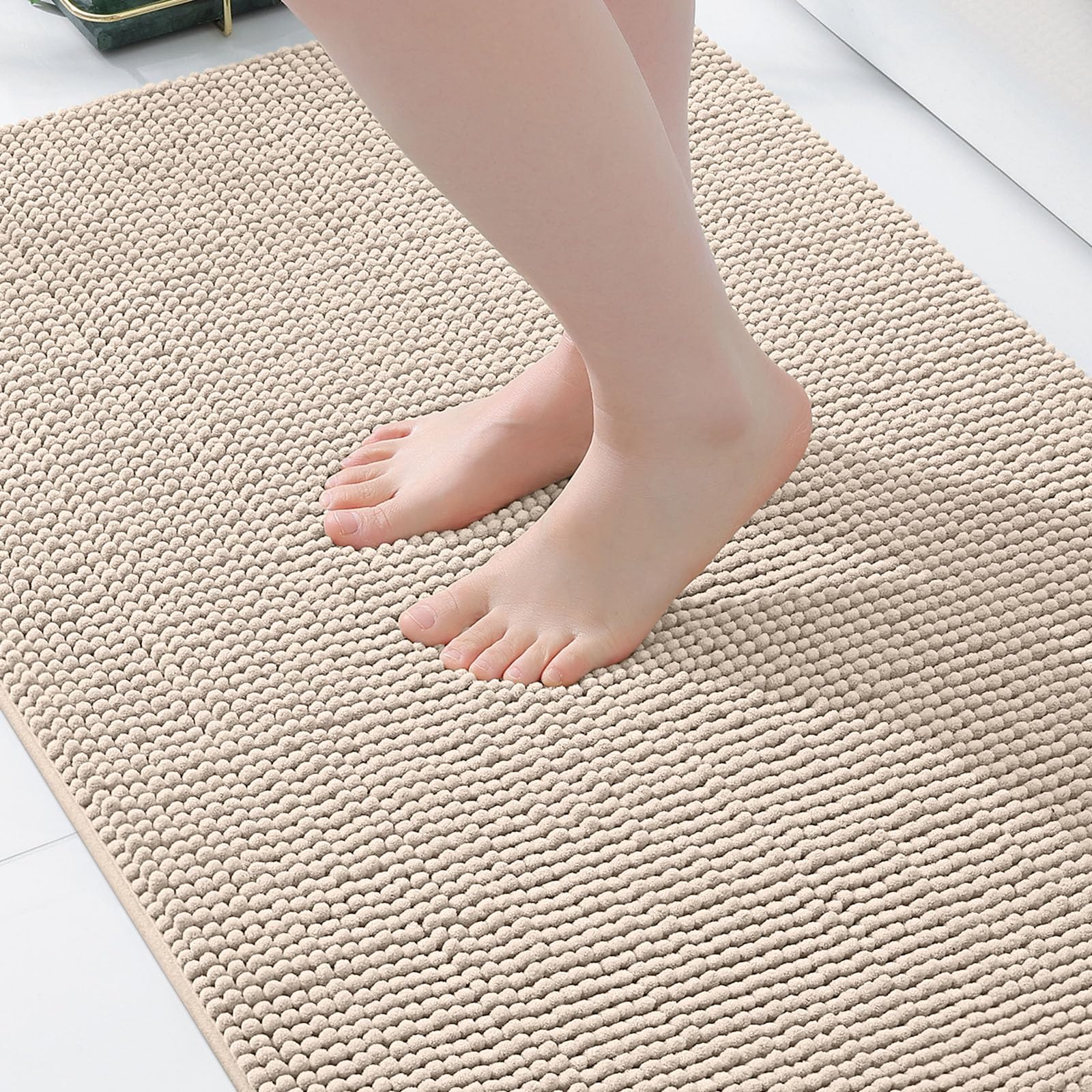 Homaxy Tapis de bain en chenille, antidérapant, doux, absorbant, pour la salle de bain, 40 x 60 cm, couleur: beige