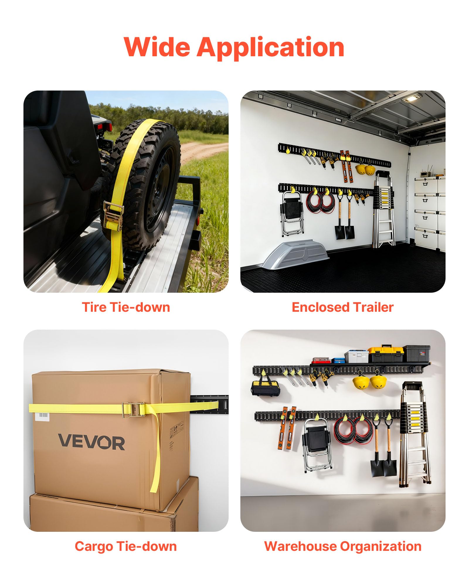 VEVOR E-Track-Zurrschienen, 4er-Pack, 2,3 m E-Track-Schienen sichern Fracht & schwere Lasten bis zu 909 kg, Anhänger-Zurrsystem für Garagen, Lieferwagen, Motorrad-Zurrschienen, ATV-Halterungen
