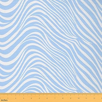 Feelyou Geometric Fabric by The Yard, Vintage Ocean Waves Upholstery Fabric for Chairs, Nautical Swirled Striped Line Decorative Waterproof Outdoor Fabric, 1 Yard, Light Blue