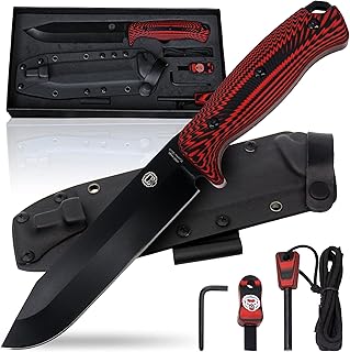 Bushcraft Survival Camping Knife Men's Gift Set | 1095 Fixed Blade Hunting Knife with Sheath | Fire Starter, G10 Scraper & Paracord | Outdoor Chopping Knife Full Tang (Red & Black) - Holtzman's Gorilla Survival