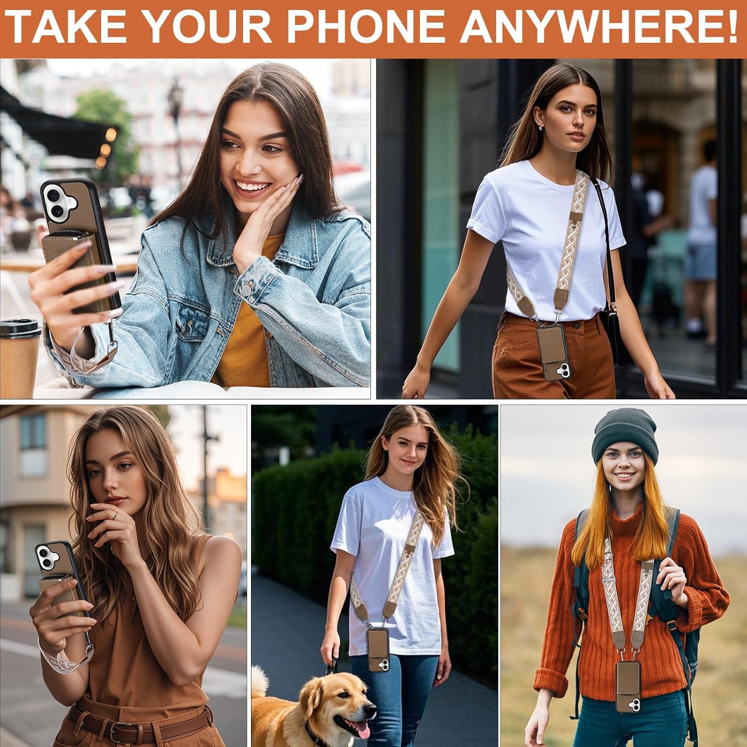 XANGNIER Wallet Case for iPhone 17 with Strap, RFID Blocking PU Leather Crossbody Phone Purse with Card Holder, Zipper Pocket, Wrist Strap & Adjustable Lanyard for Women 6.3" 5G,Brown