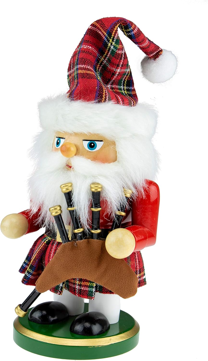 Clever Creations Scottish Santa 7 Inch Traditional Wooden Nutcracker, Festive Christmas Décor for Shelves and Tables