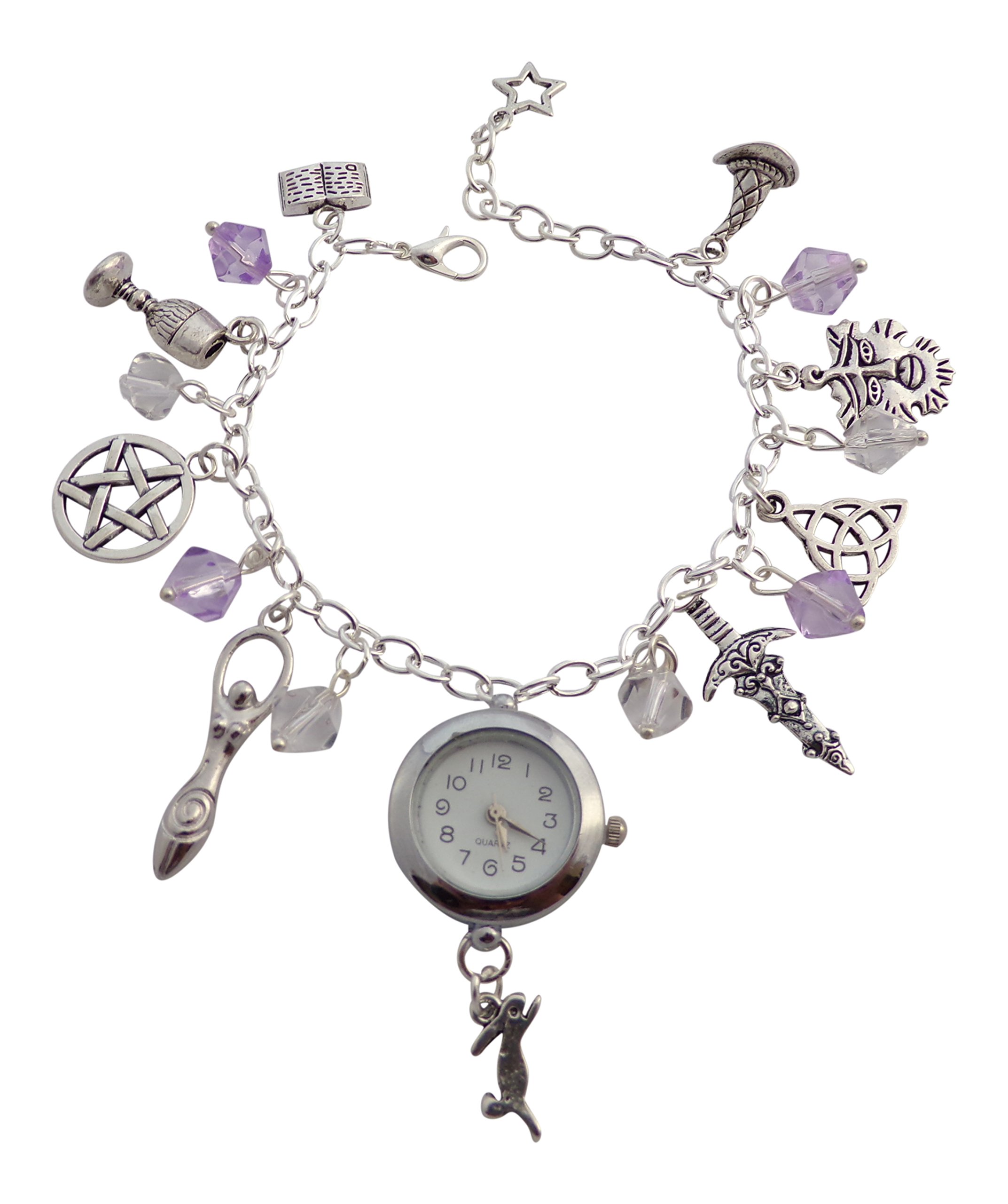 Dunns Jewels Wiccan Pagan 8 Antique Silver Charm Watch Bracelet With Purple And Clear Crystal Beads Buy Online In Bahamas At Bahamas Desertcart Com Productid