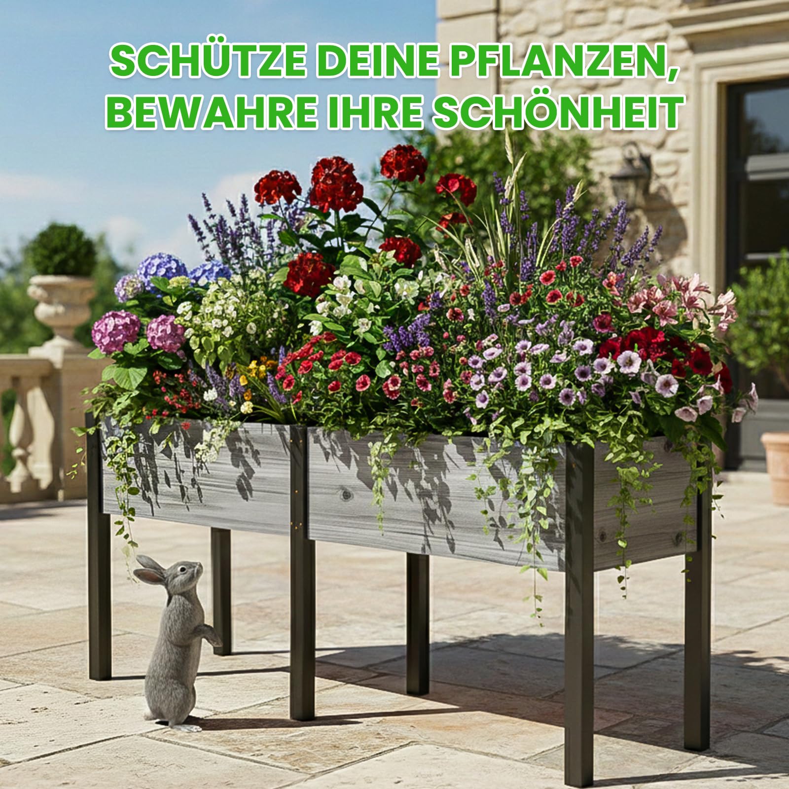 Hochbeet aus Holz - 180x60x80cm Großes Erhöhtes - Modern & Extrem Stabil Pflanzkasten & Blumenkasten - Pflanzbeet Kräuterbeet Blumenbeet für Garten Balkon Terrasse