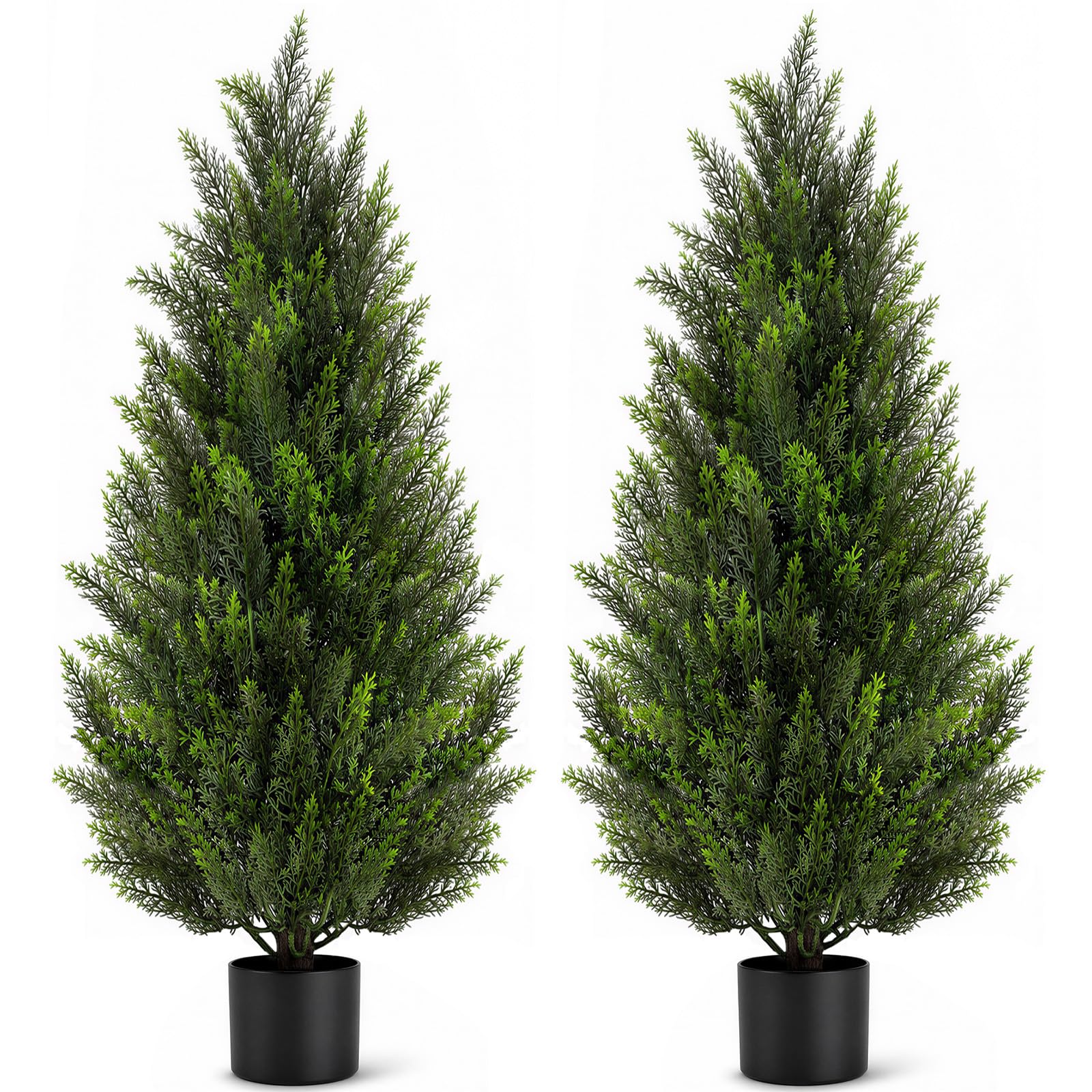 VIVATREES 2Pack 5ft Outdoor Artificial Cedar Topiary Trees, All-Weather Faux Pine for Home Porch Entryway Decor