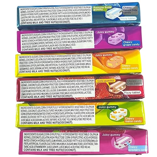 Miniatura 4 de Puchao Gummy n' Soft - Caramelos masticables japoneses (paquete de 6) de cola, ramune, uva, fresa, melón, mango con 2 calcomanías de Gosutoys