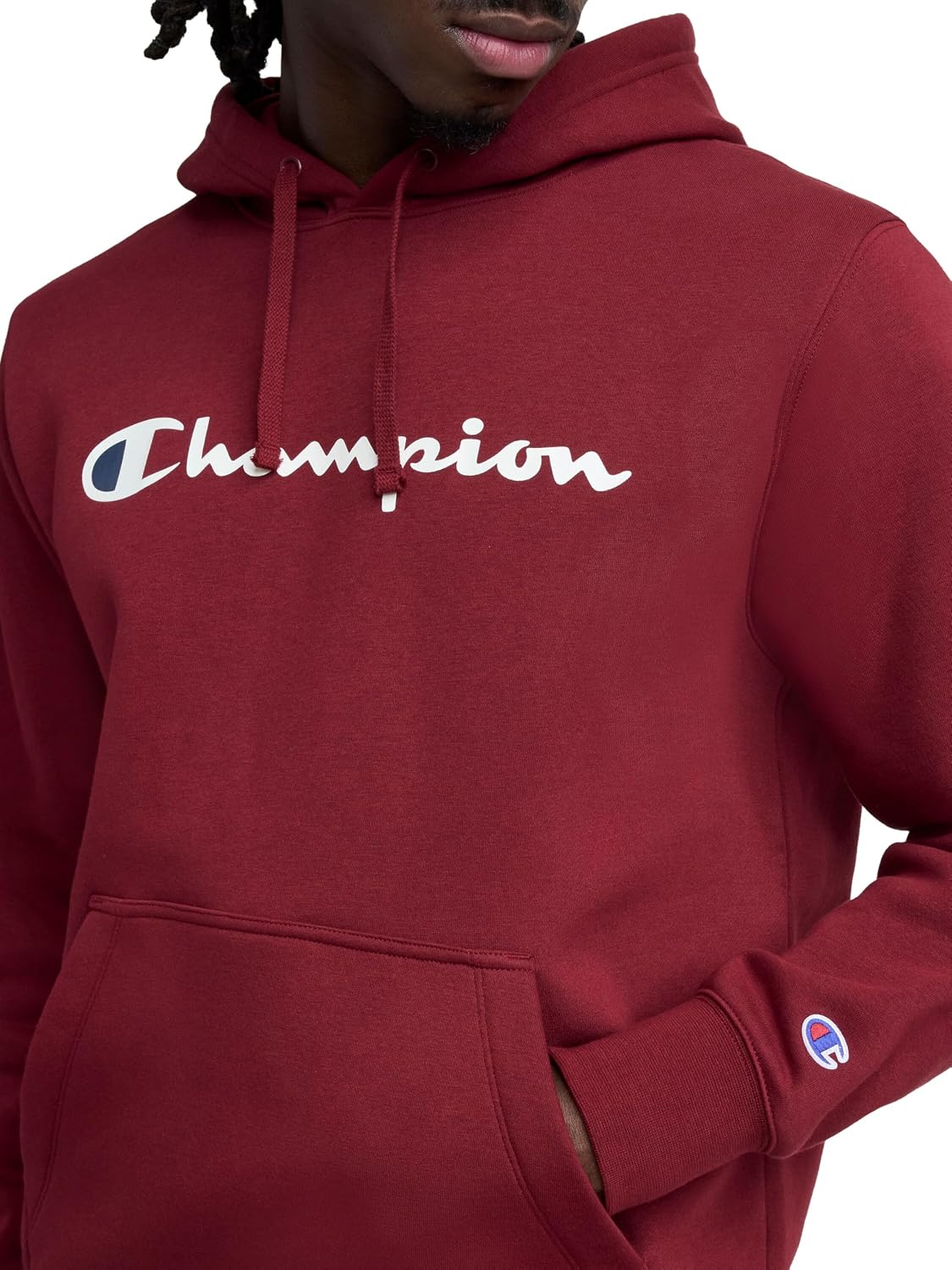 Champion Men's Pullover Graphic Fleece Hoodie, Standard Fit, Midweight Fleece, Classic Script Logo