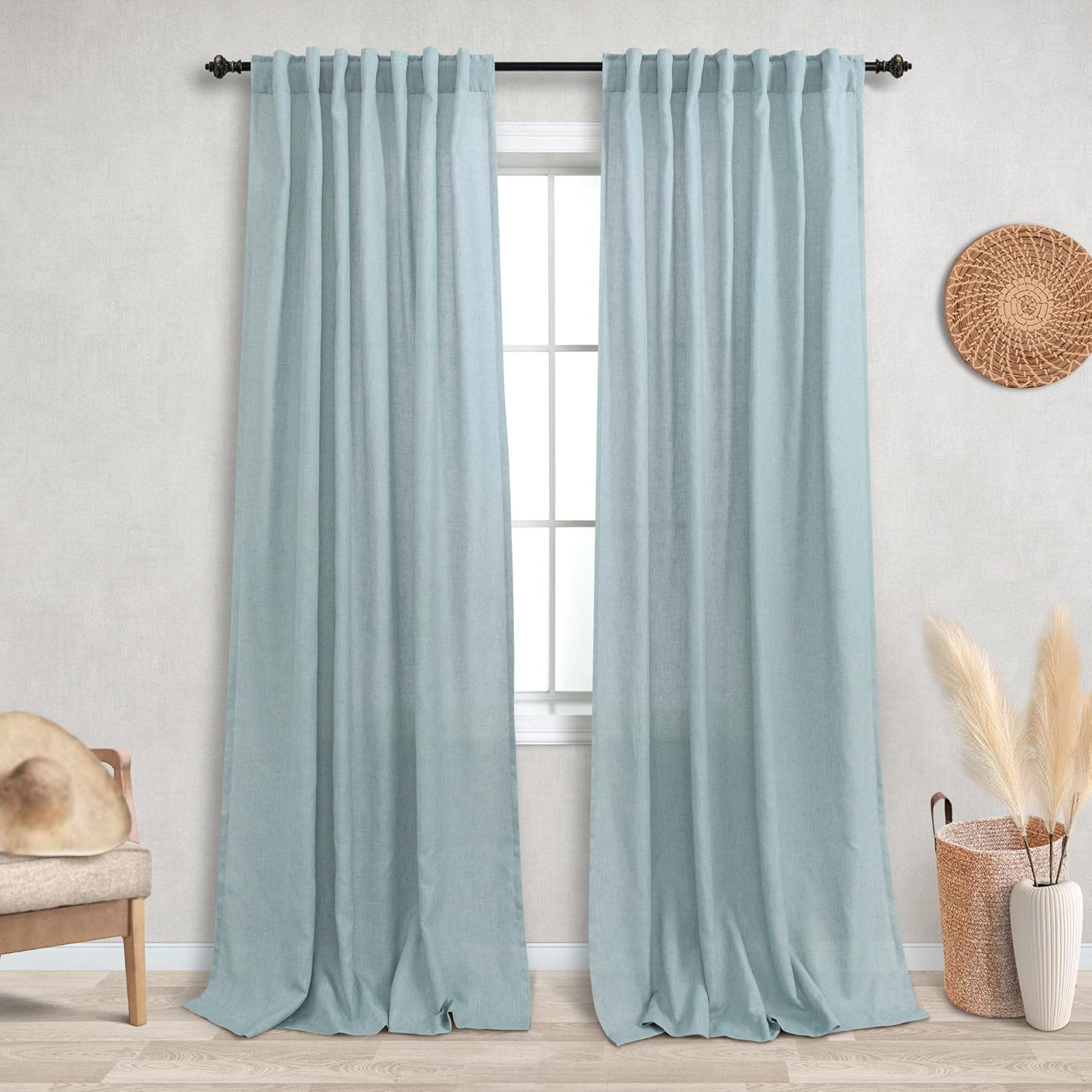 Seafoam Mint Green Linen Curtains 84 Inch Length for