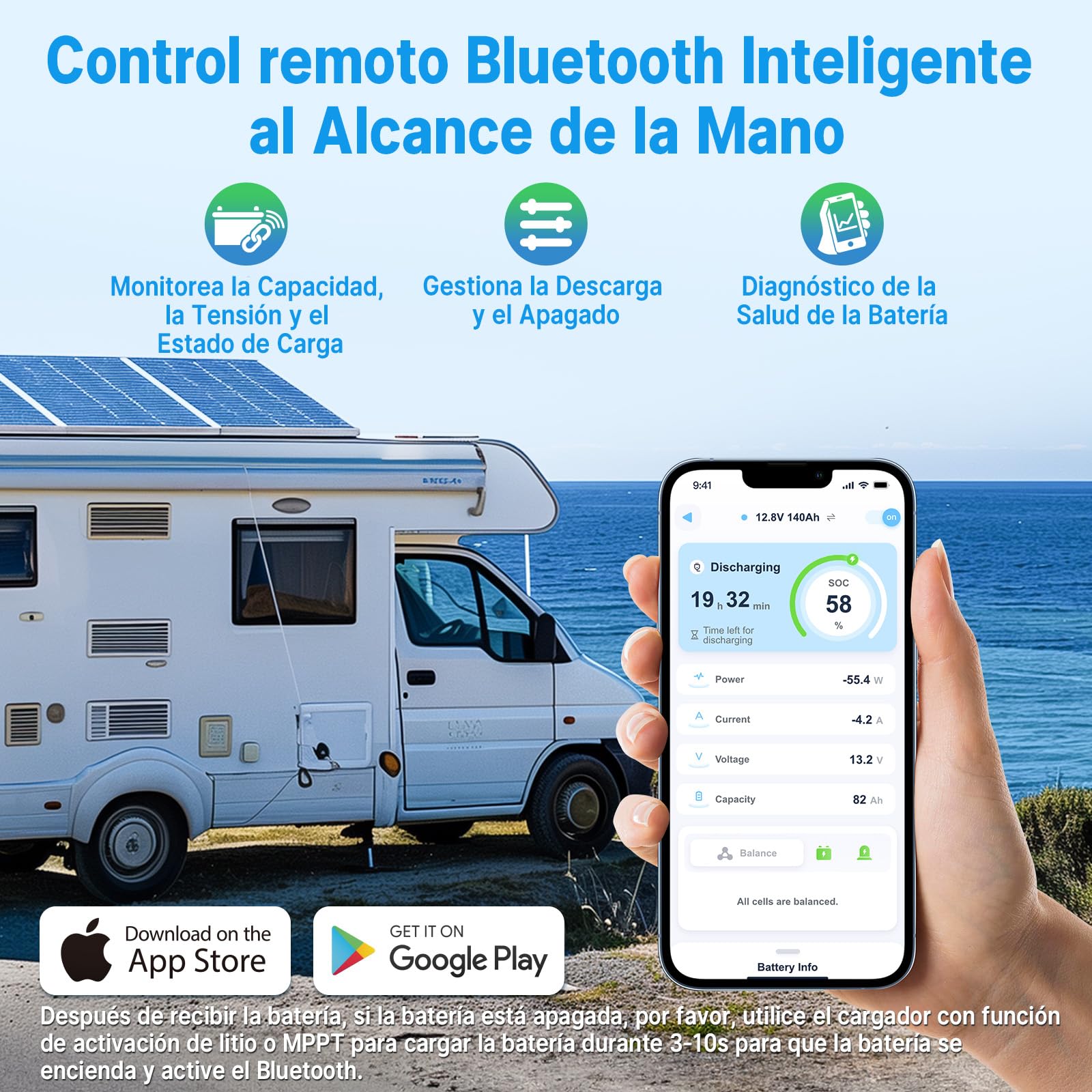 Redodo Bluetooth 12V 140Ah H190 Batería Litio+Cargador 12V 20A Batería LiFePO4 Duración 10 Años BMS 150A Monitorización en Tiempo Real para Autocaravanas Embarcaciones Barcos Instalaciones Solares