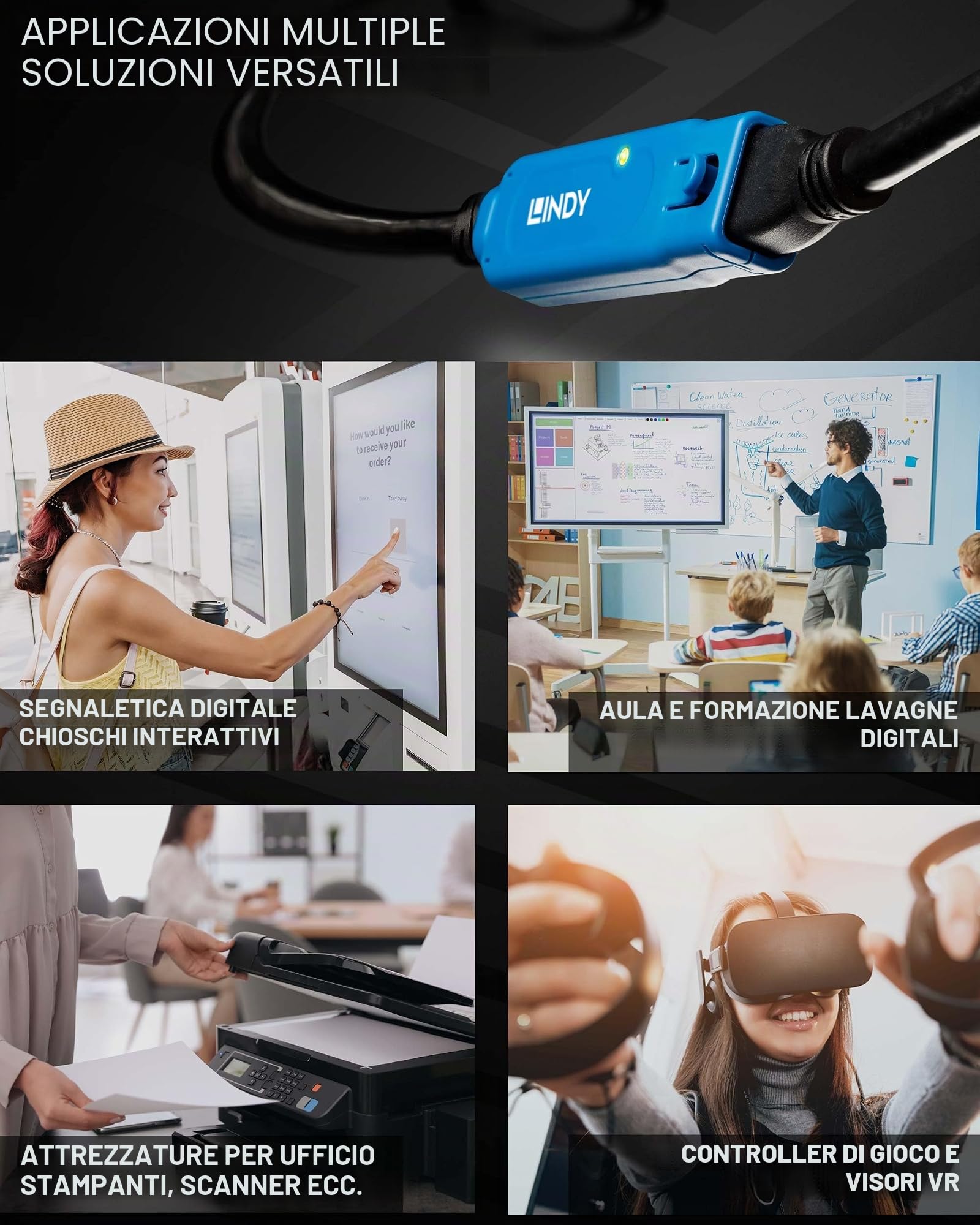 LINDY - Cavo Prolunga USB 3.0 Active Extension Pro 8 Metri, Connettore USB Tipo A Maschio a Femmina, Velocità di Trasferimento Dati Super Speed fino a 5 Gbps per Webcam, Stampanti, Lettori di Schede