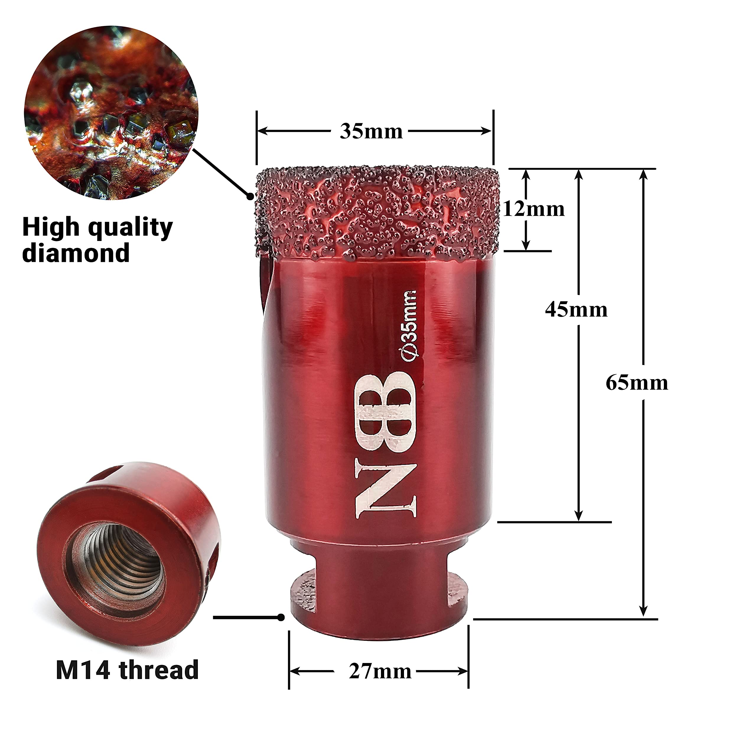 NBB Sega a tazza diamantata con M14, per foratura professionale a secco o ad umido su porcellana dura, ceramica, piastrelle, granito, marmo, veloce, durevole, per smerigliatrice angolare(1,35mm)