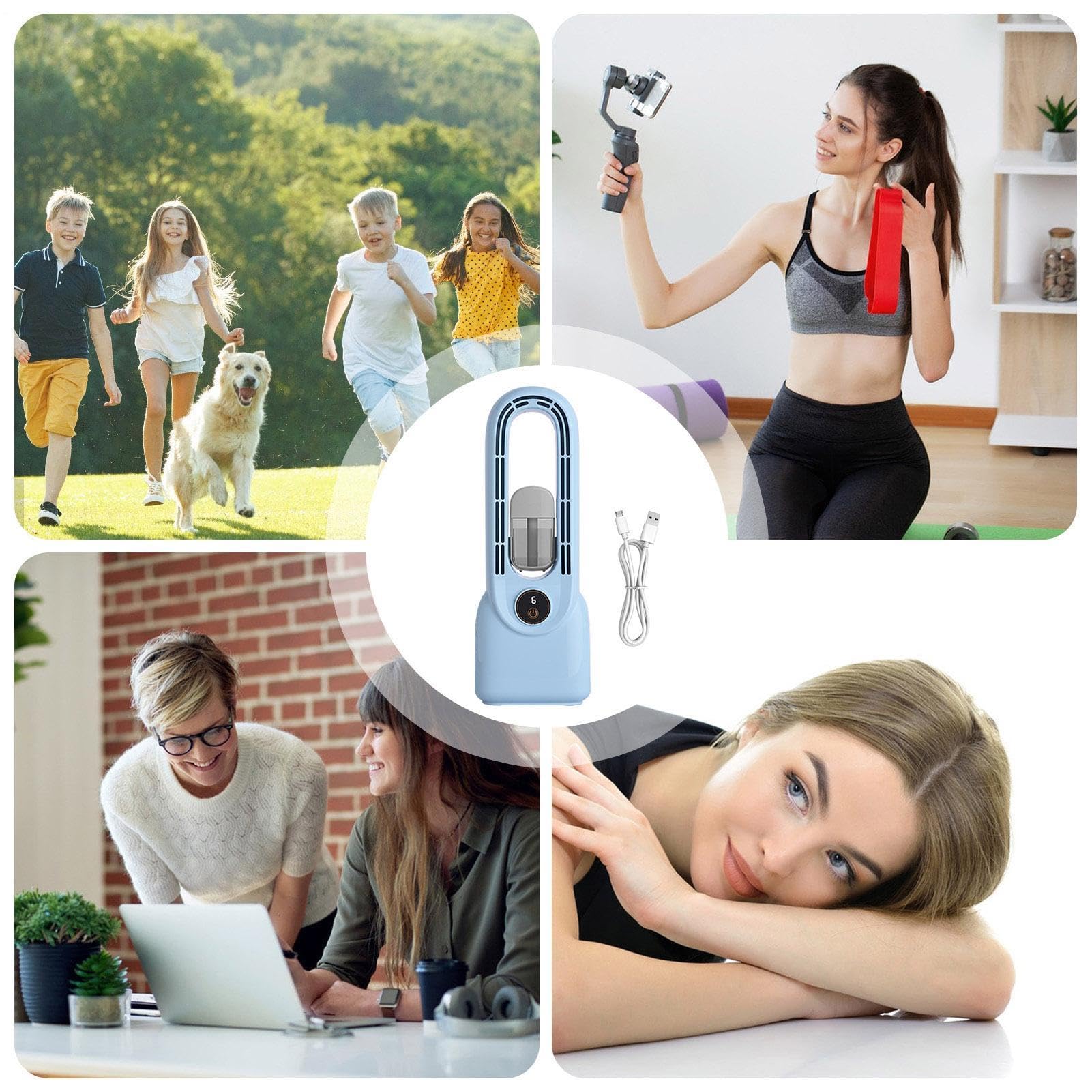 Ventilatore Da Scrivania Ricaricabile Ventilatore Senza Pale a 6 Velocità e | Fan a silenzioso, ricarica Type-C 1500mAh per auto, spiaggia, casa, camera da , ufficio, esterno, comodi