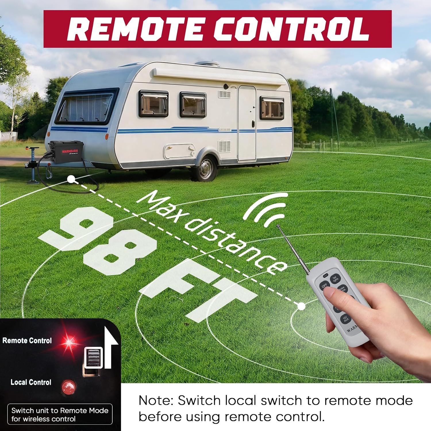 Trailer Light Tester with Remote Control, Equipped with 7 Pin Flat, 6 Pin Round, 4/5 Pin Connectors, 98 ft Remote Range, Dust & Splash Resistant, Easy Operation & Reliable Detection【No Battery】