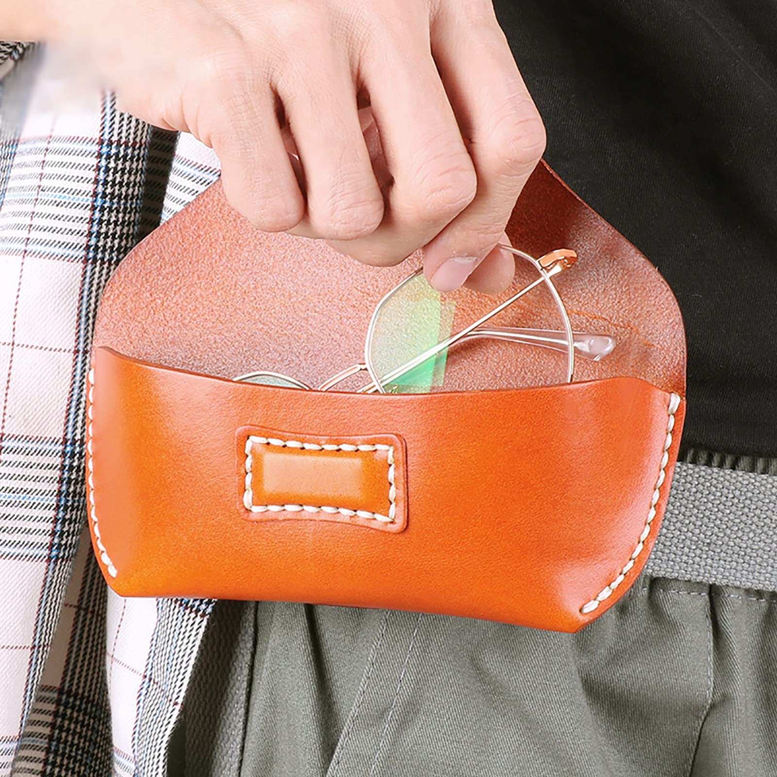 Estuche para Gafas Estuche Vintage for Gafas en Piel de Curtido Vegetal para Mujeres y Hombres(Coffee)